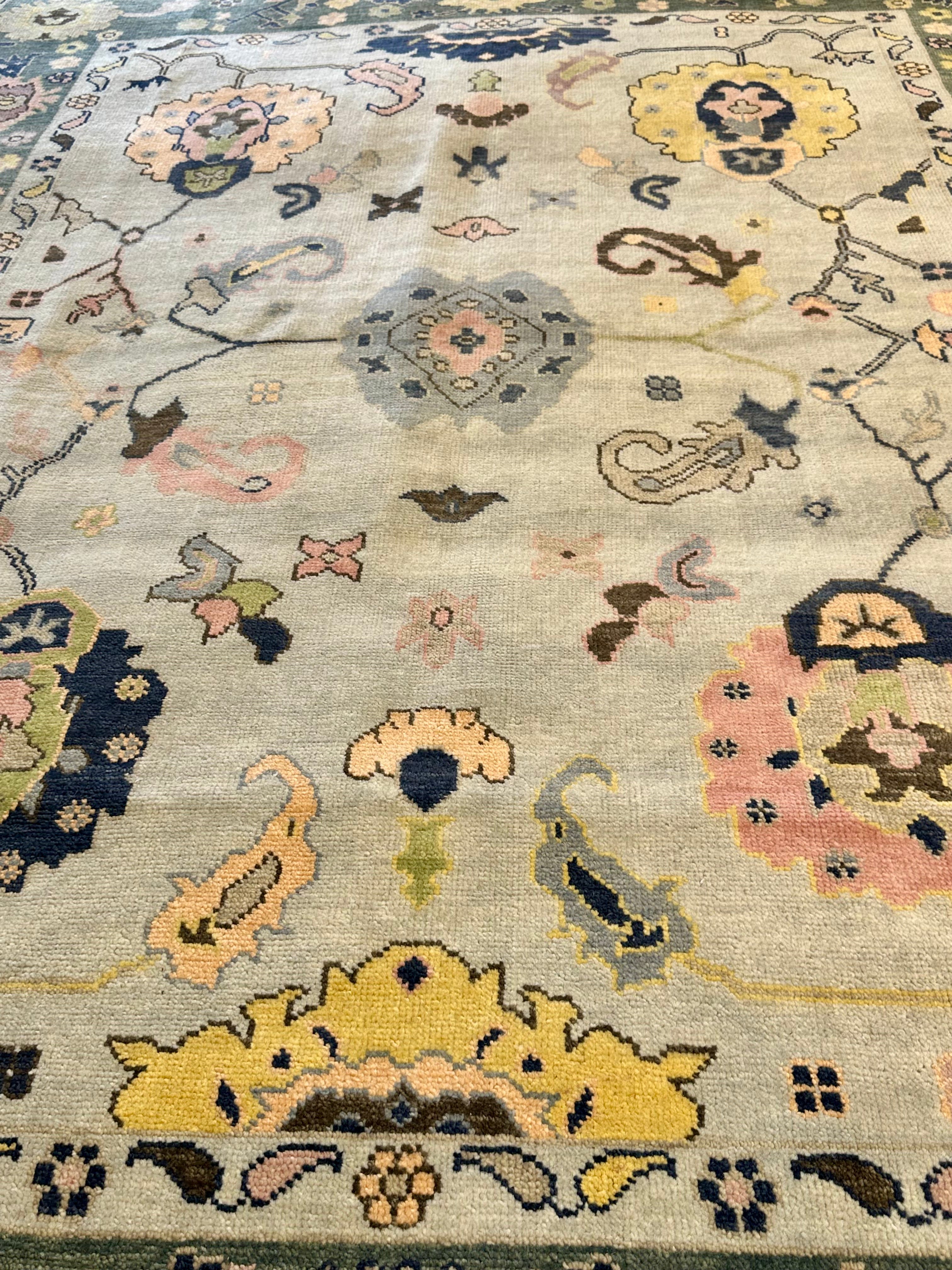 Nikki 7.6x9.6 Green and Blue Hand-Knotted Oushak Rug