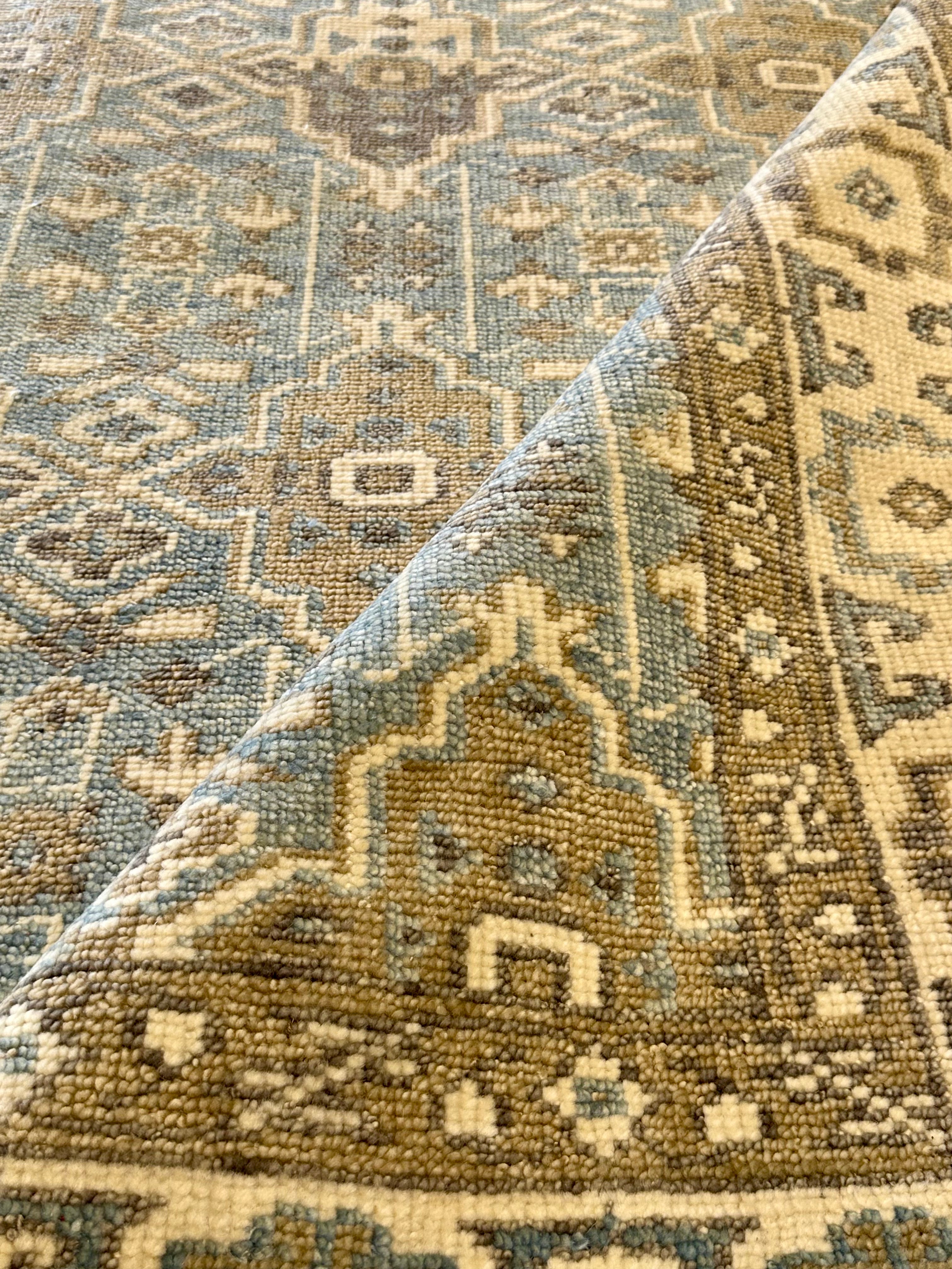 Naomi Alon Coe 8x10 Light Blue and Ivory Hand-Knotted Oushak Rug