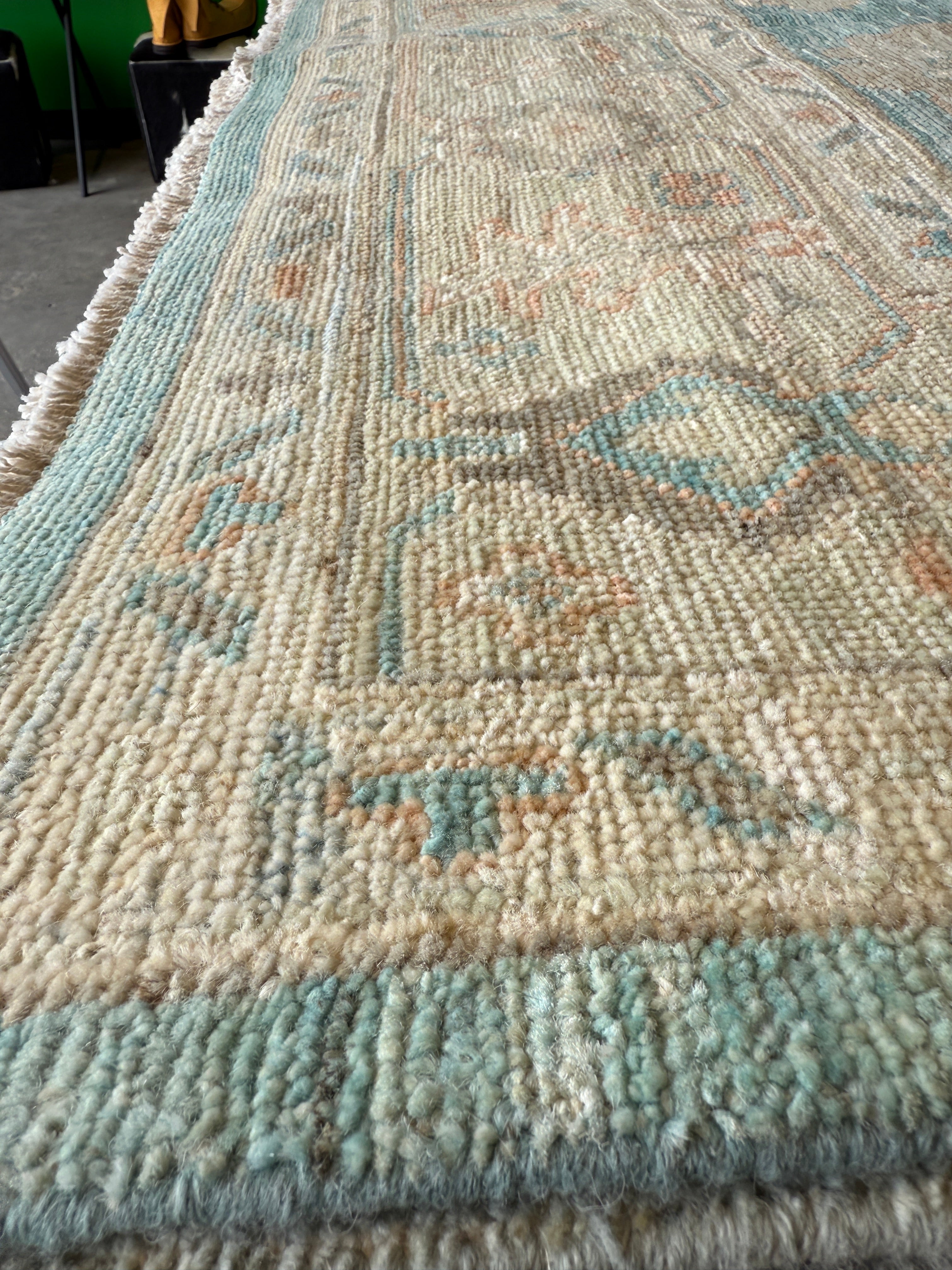 Tanya 7.11x9.5 Blue Hand-Knotted Whitewashed Oushak