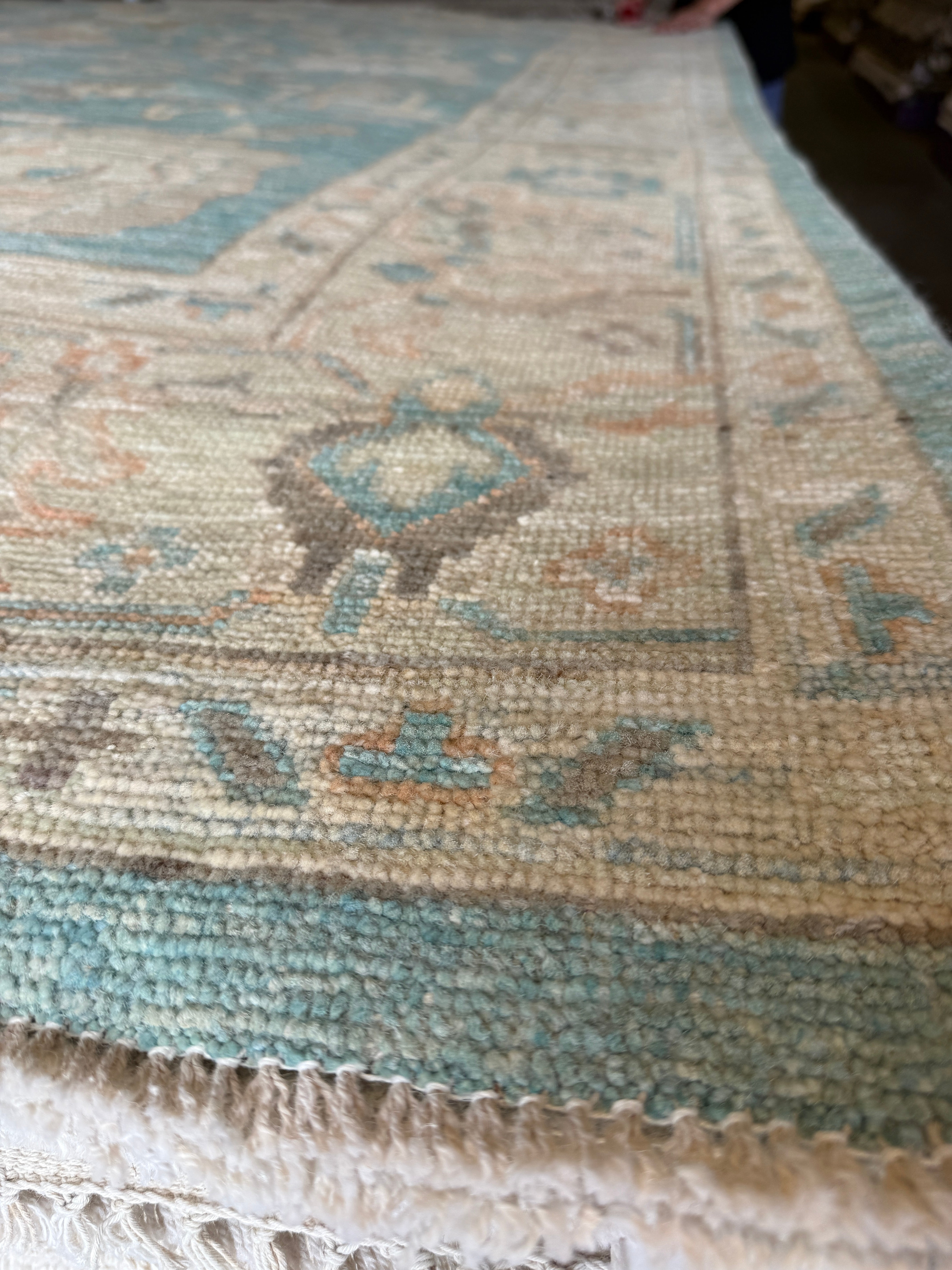 Tanya 7.11x9.5 Blue Hand-Knotted Whitewashed Oushak