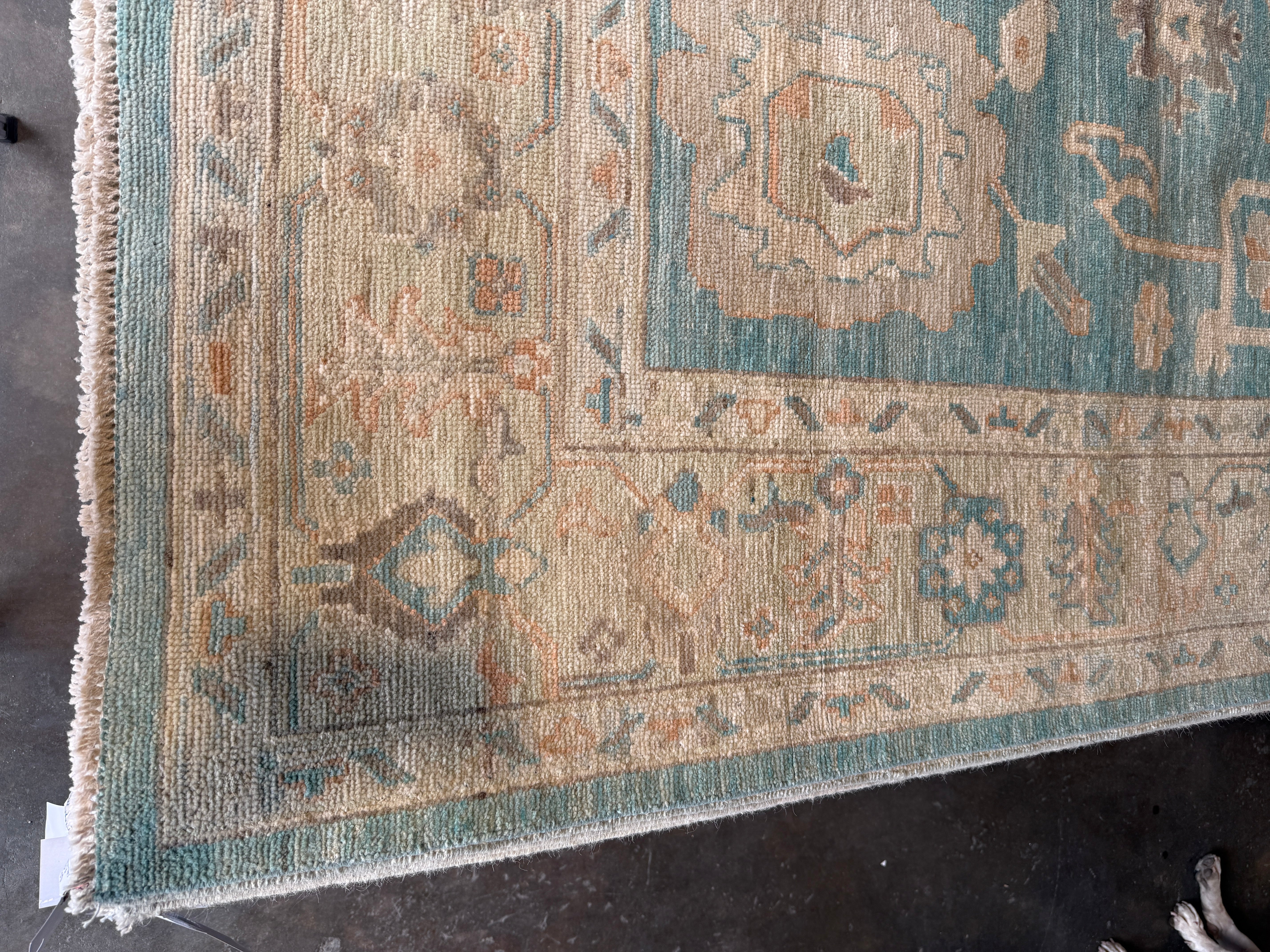 Tanya 7.11x9.5 Blue Hand-Knotted Whitewashed Oushak