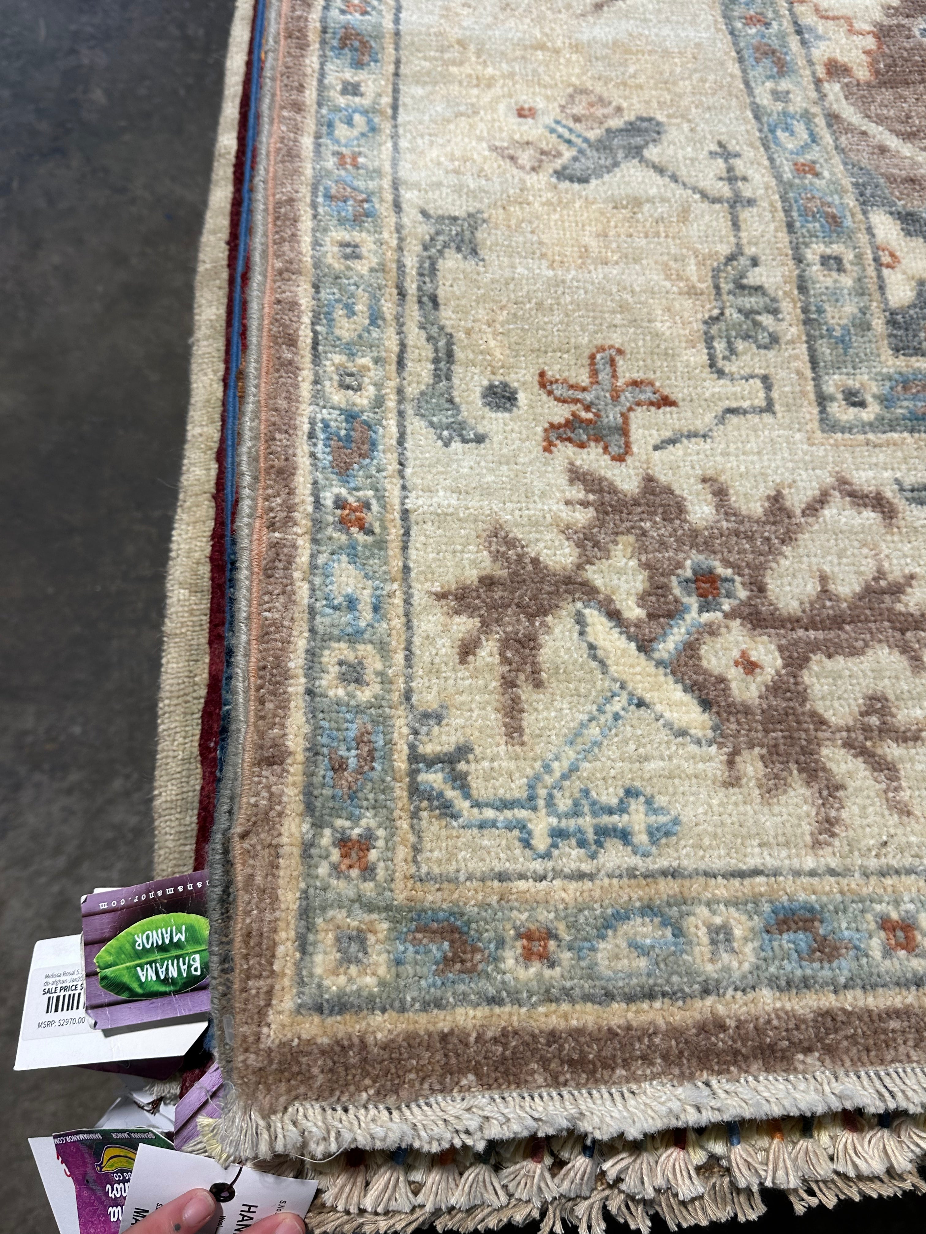 Meg Hyatt Snow 6.2x9 Brown Afghani Whitewashed Oushak