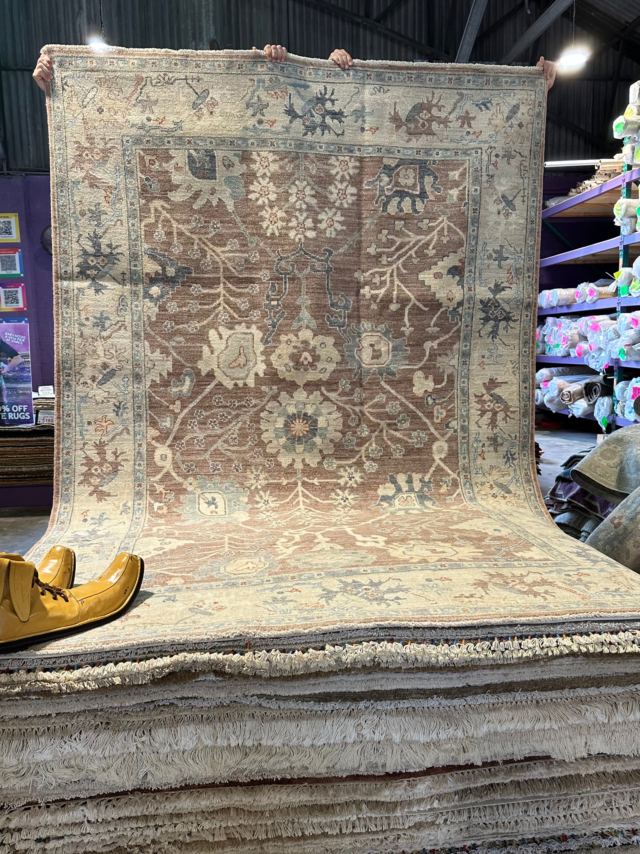 Meg Hyatt Snow 6.2x9 Brown Afghani Whitewashed Oushak