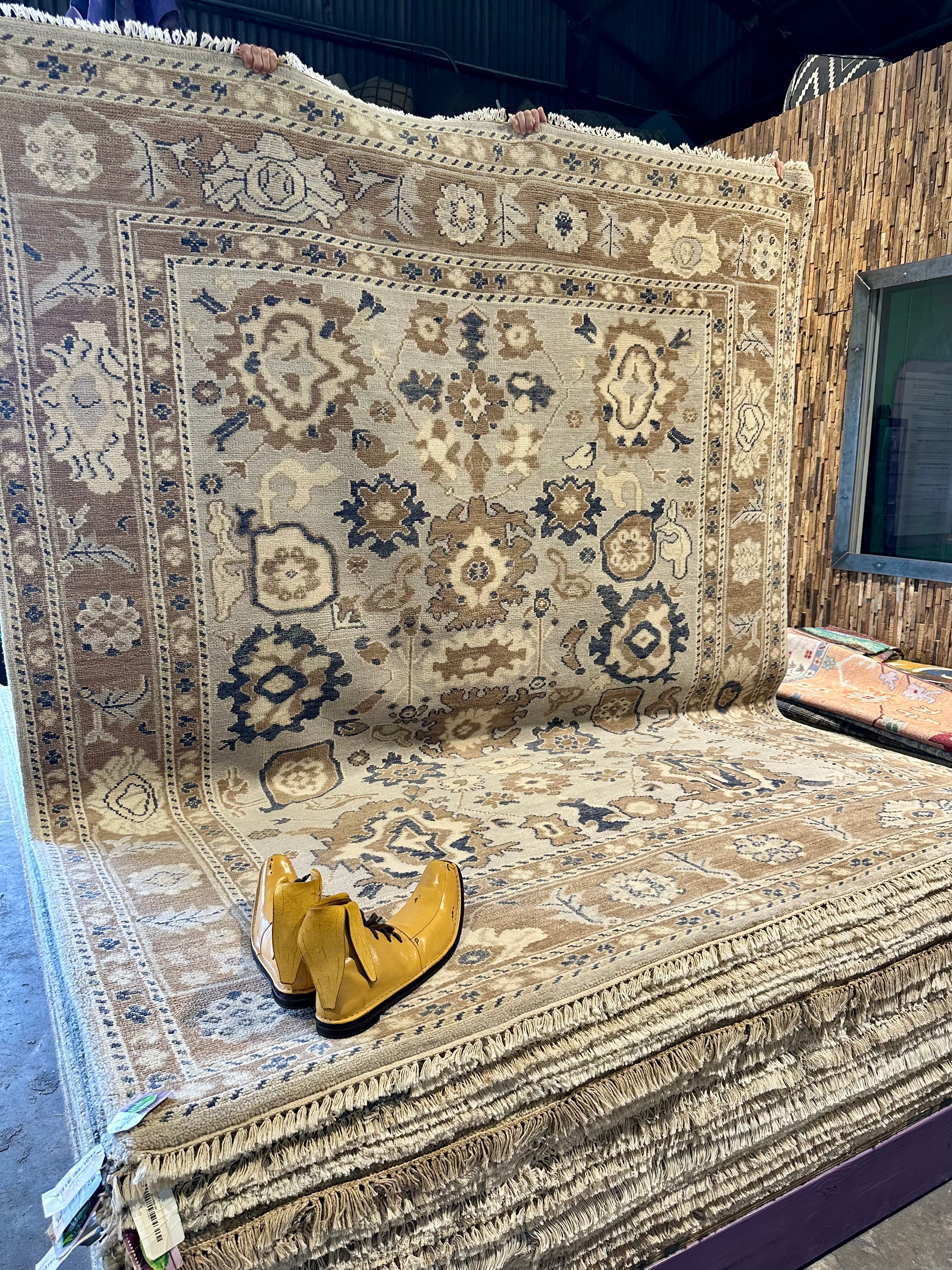Jessica Rabbit 8x9.9 Beige and Brown Hand-Knotted Oushak Rug