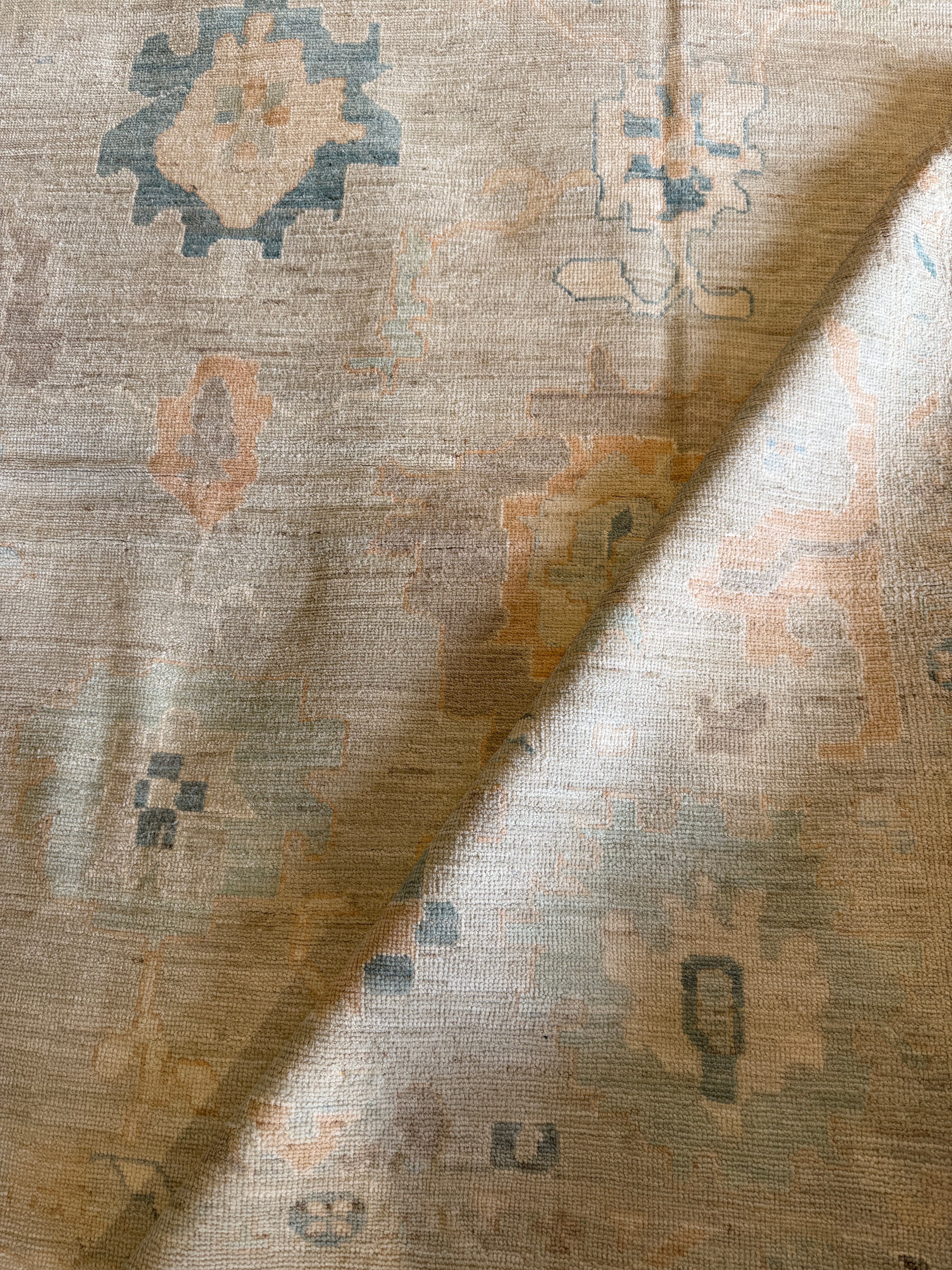 Maya 10x13.7 Blue Hand-Knotted Whitewashed Oushak