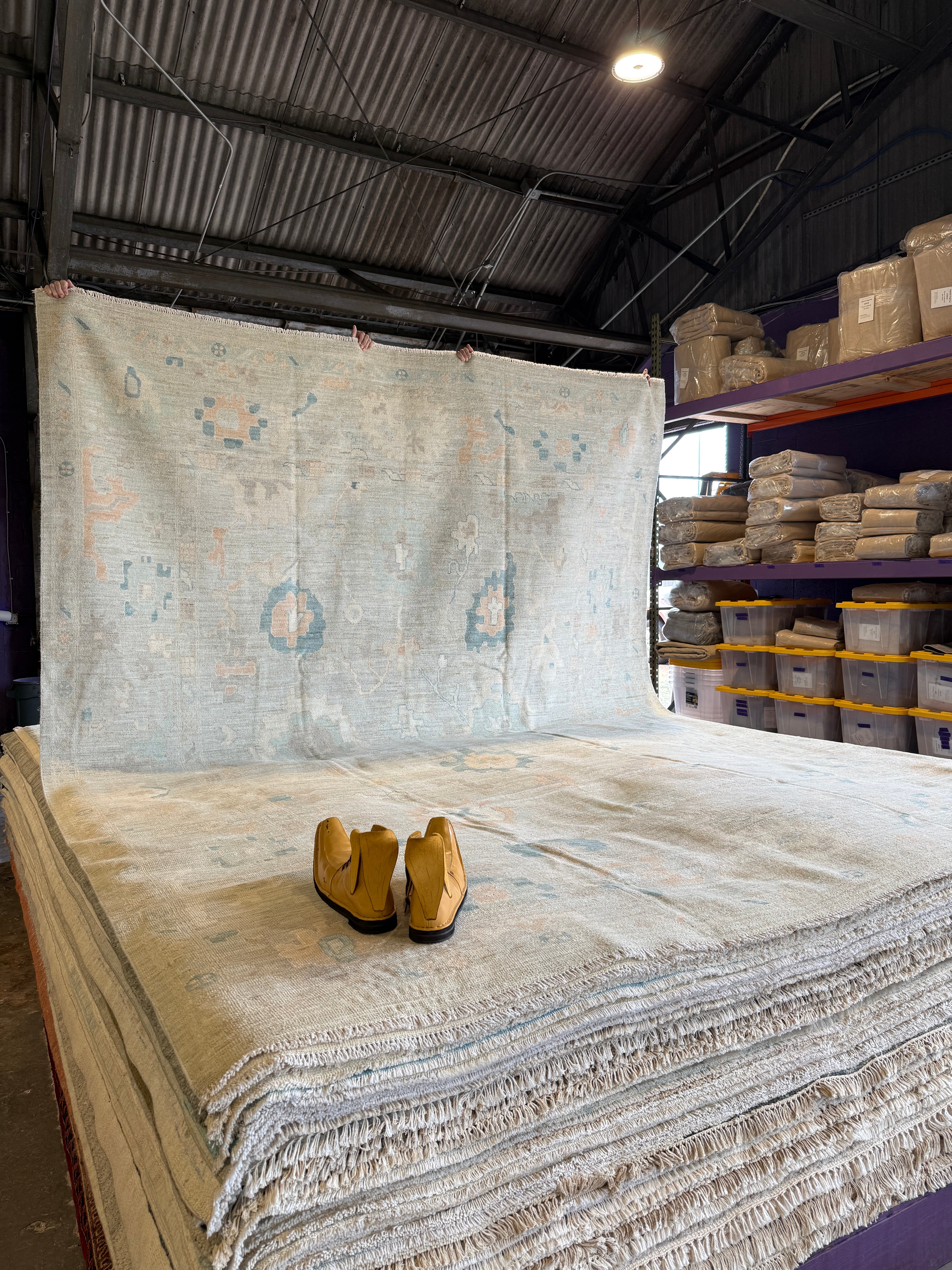 Maya 10x13.7 Blue Hand-Knotted Whitewashed Oushak
