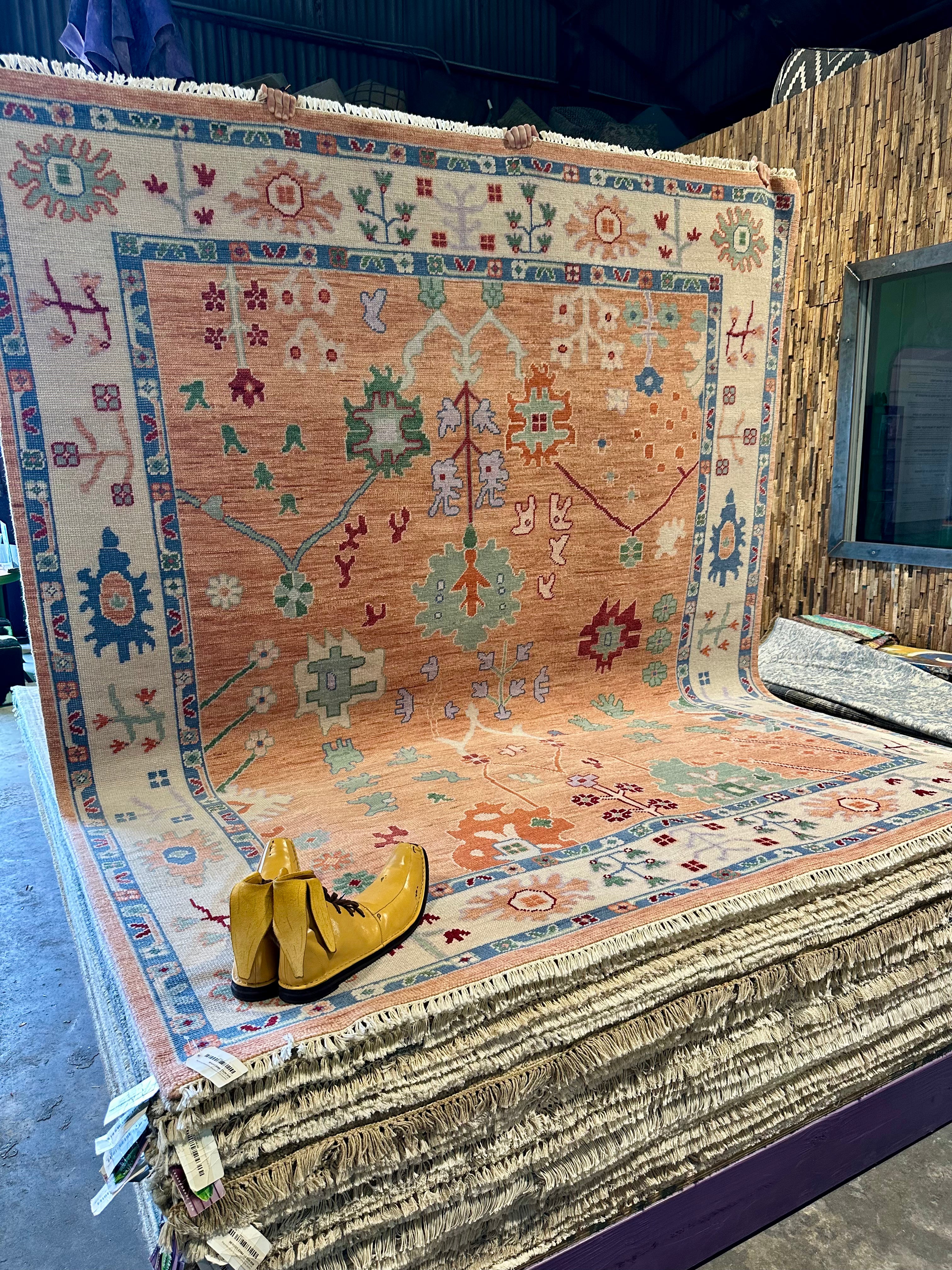 Upperline 8x10 Rust and Ivory Hand-Knotted Oushak Rug