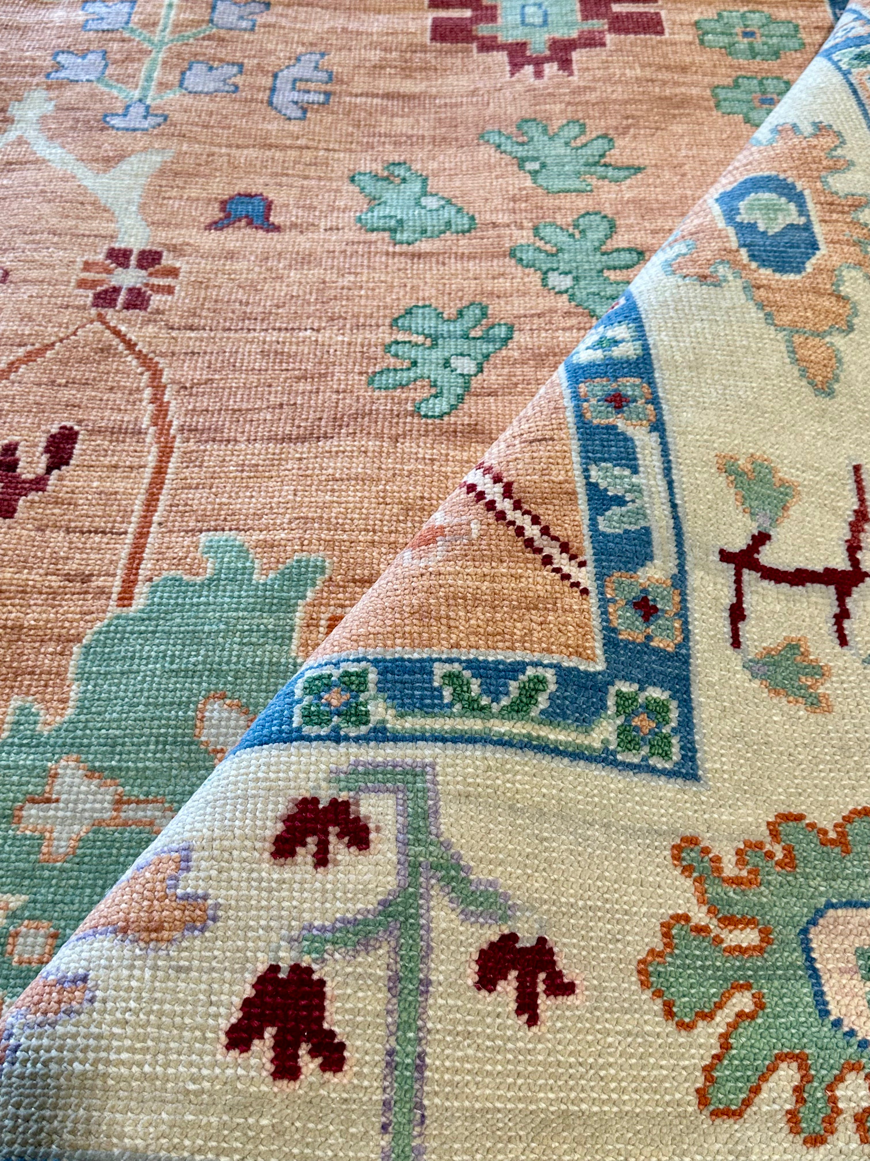 Upperline 8x10 Rust and Ivory Hand-Knotted Oushak Rug