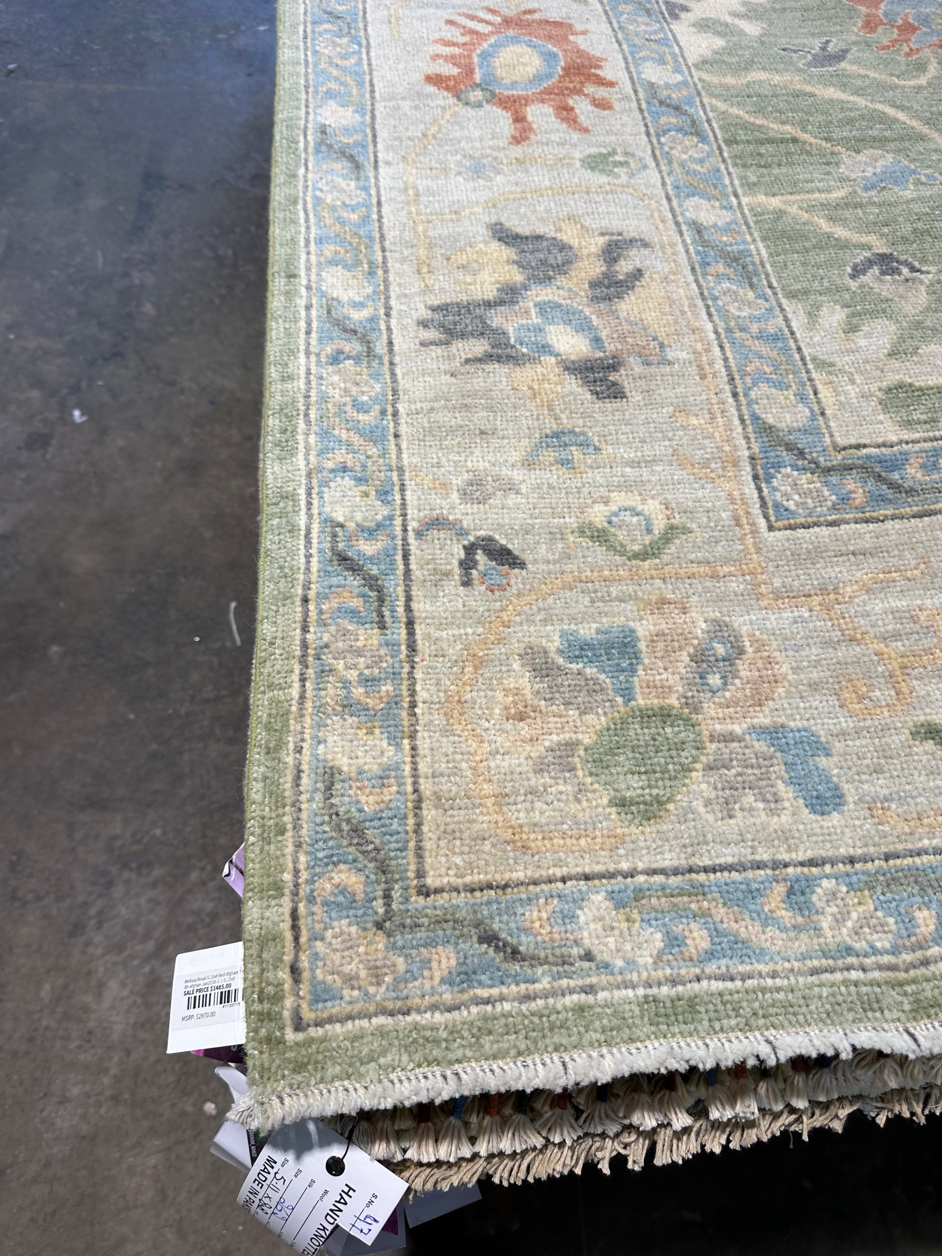 Patty York 6.3x8.11 Green Afghani Whitewashed Oushak