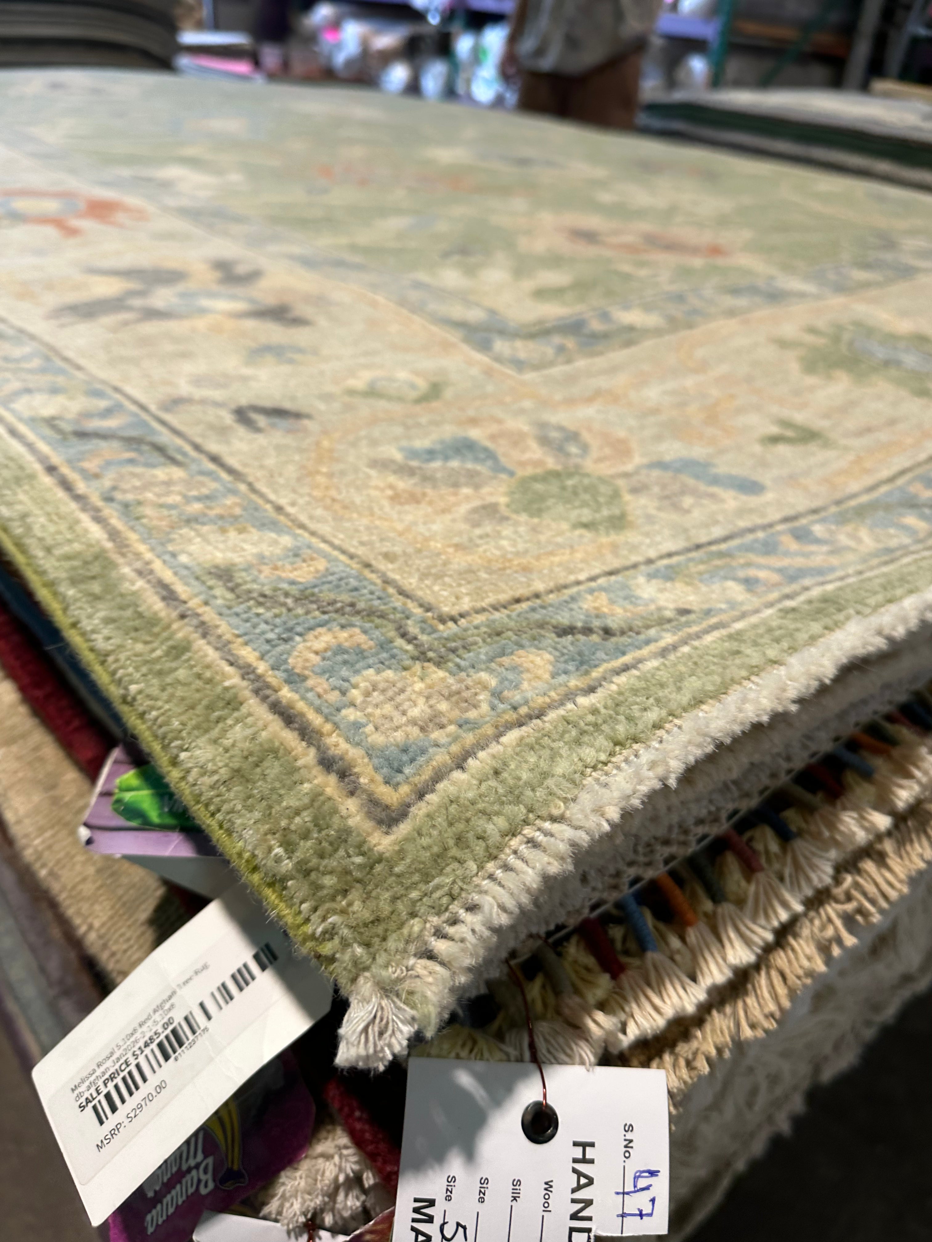 Patty York 6.3x8.11 Green Afghani Whitewashed Oushak