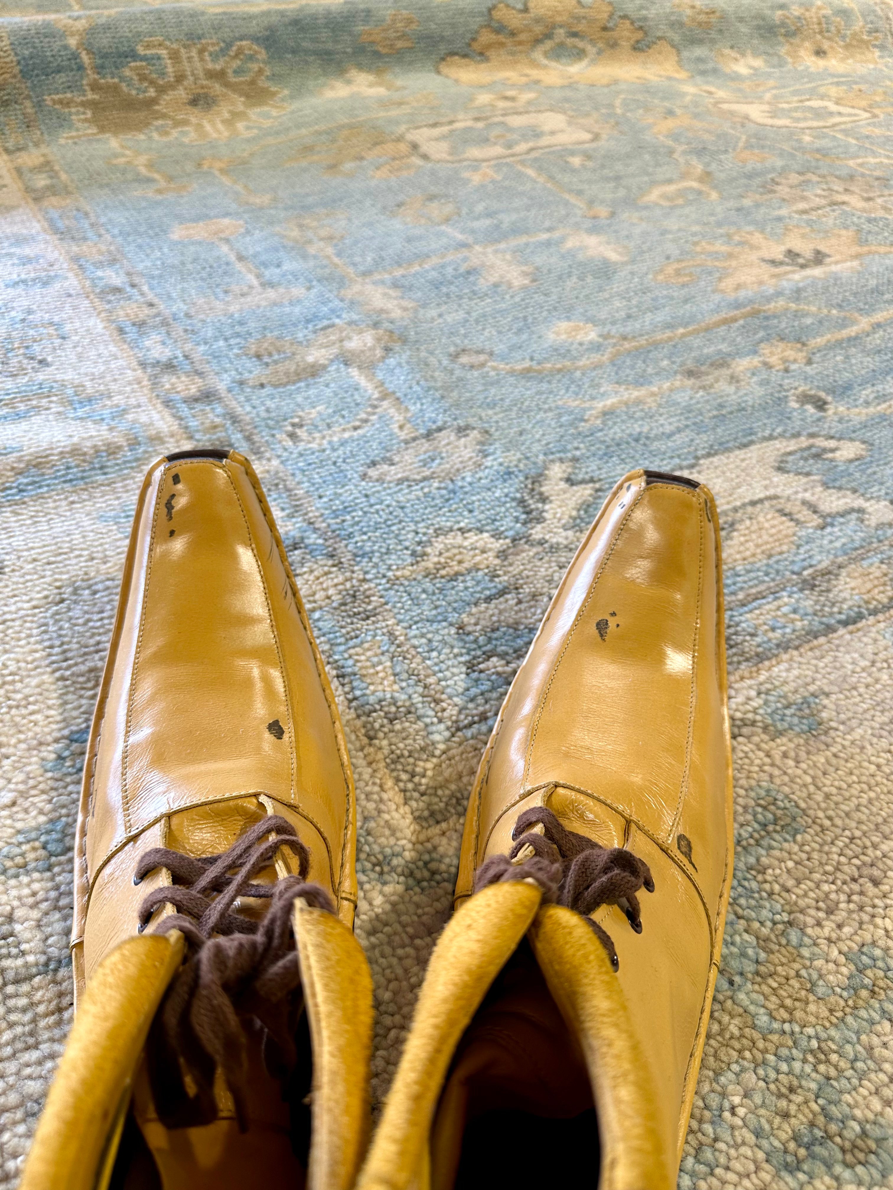 Pamela Shamshiri 8x10 Light Blue and Tan Hand-Knotted Oushak Rug