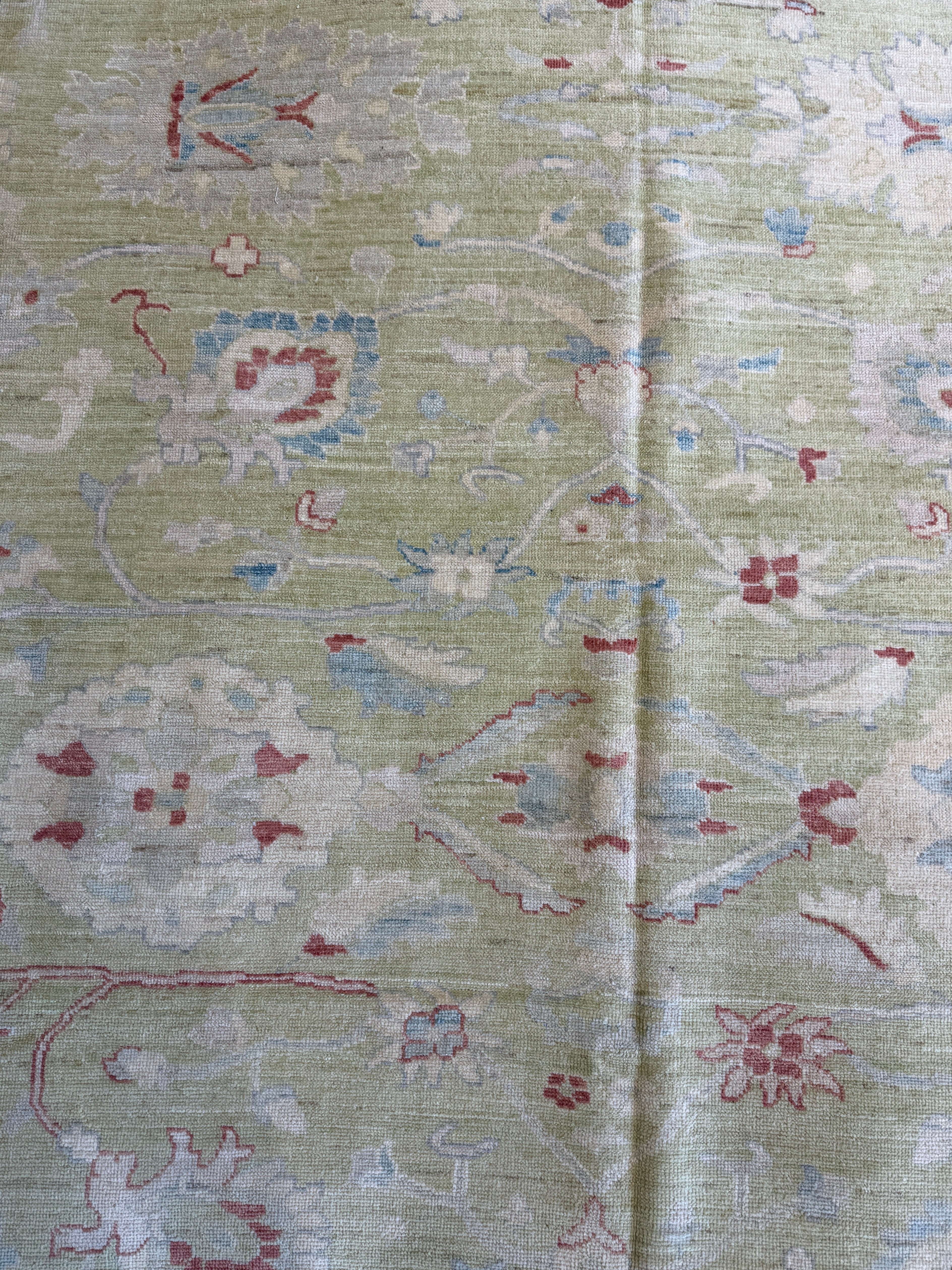 Rebecca Pfrommer 12.1x15.1 Green Hand-Knotted Whitewashed Oushak
