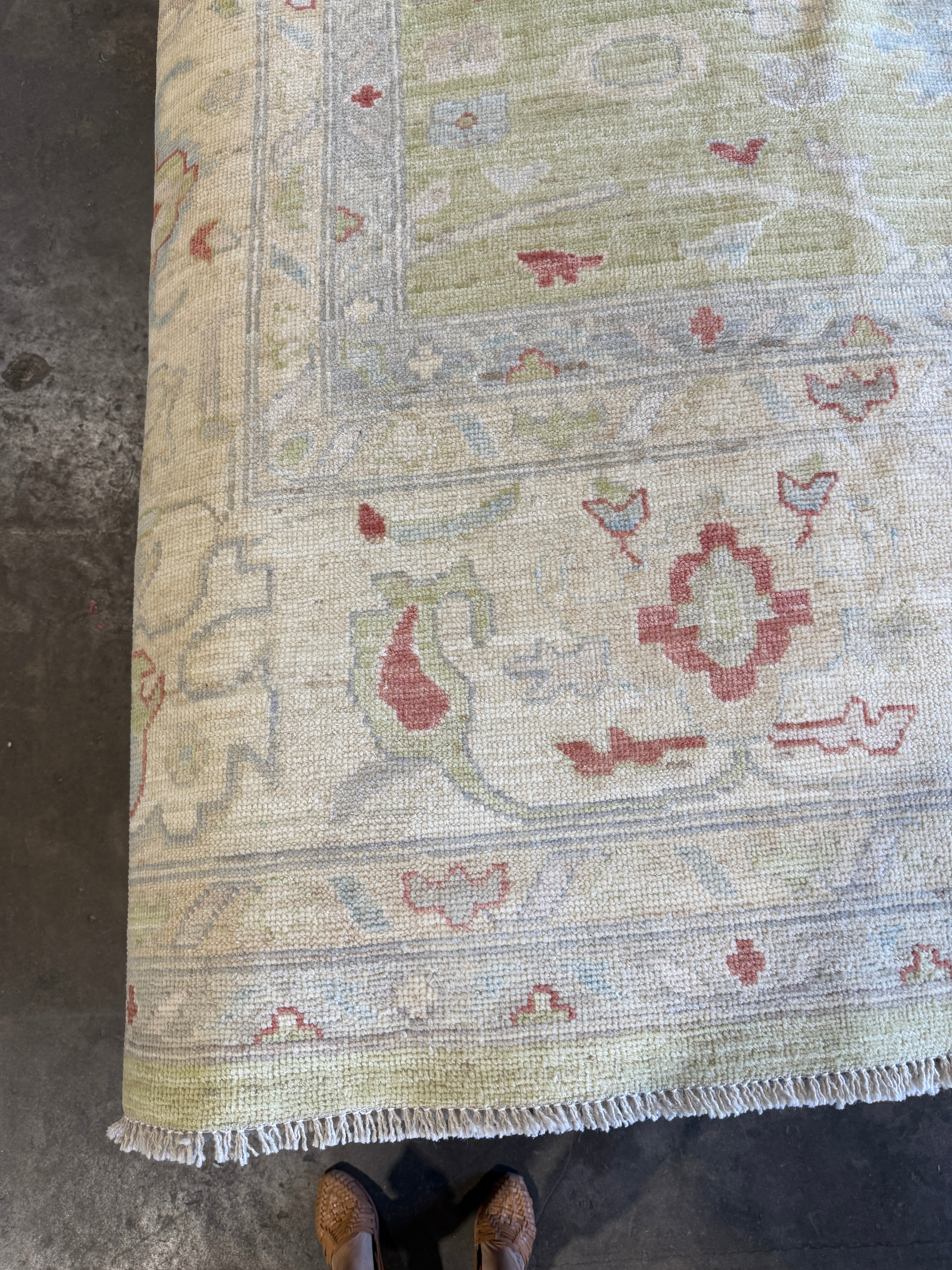 Rebecca Pfrommer 12.1x15.1 Green Hand-Knotted Whitewashed Oushak