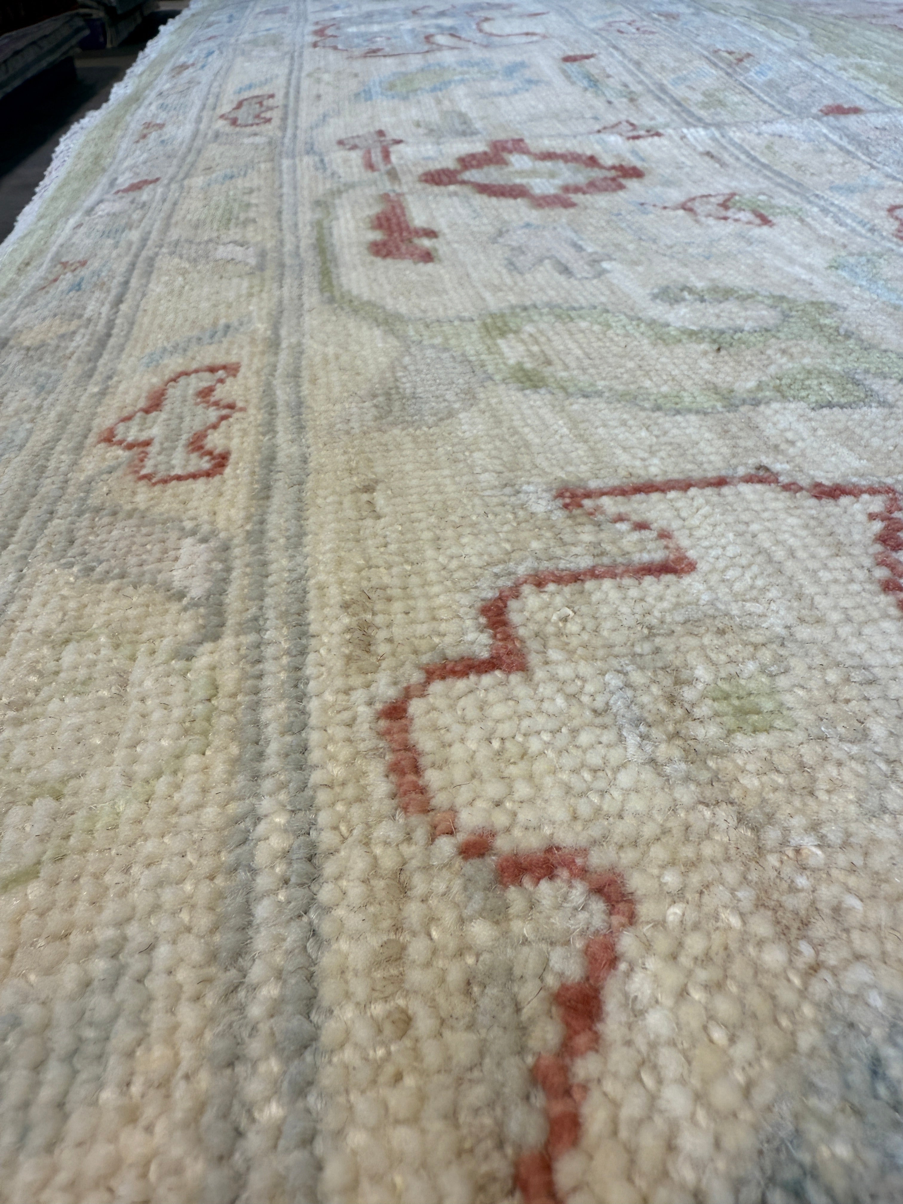 Rebecca Pfrommer 12.1x15.1 Green Hand-Knotted Whitewashed Oushak