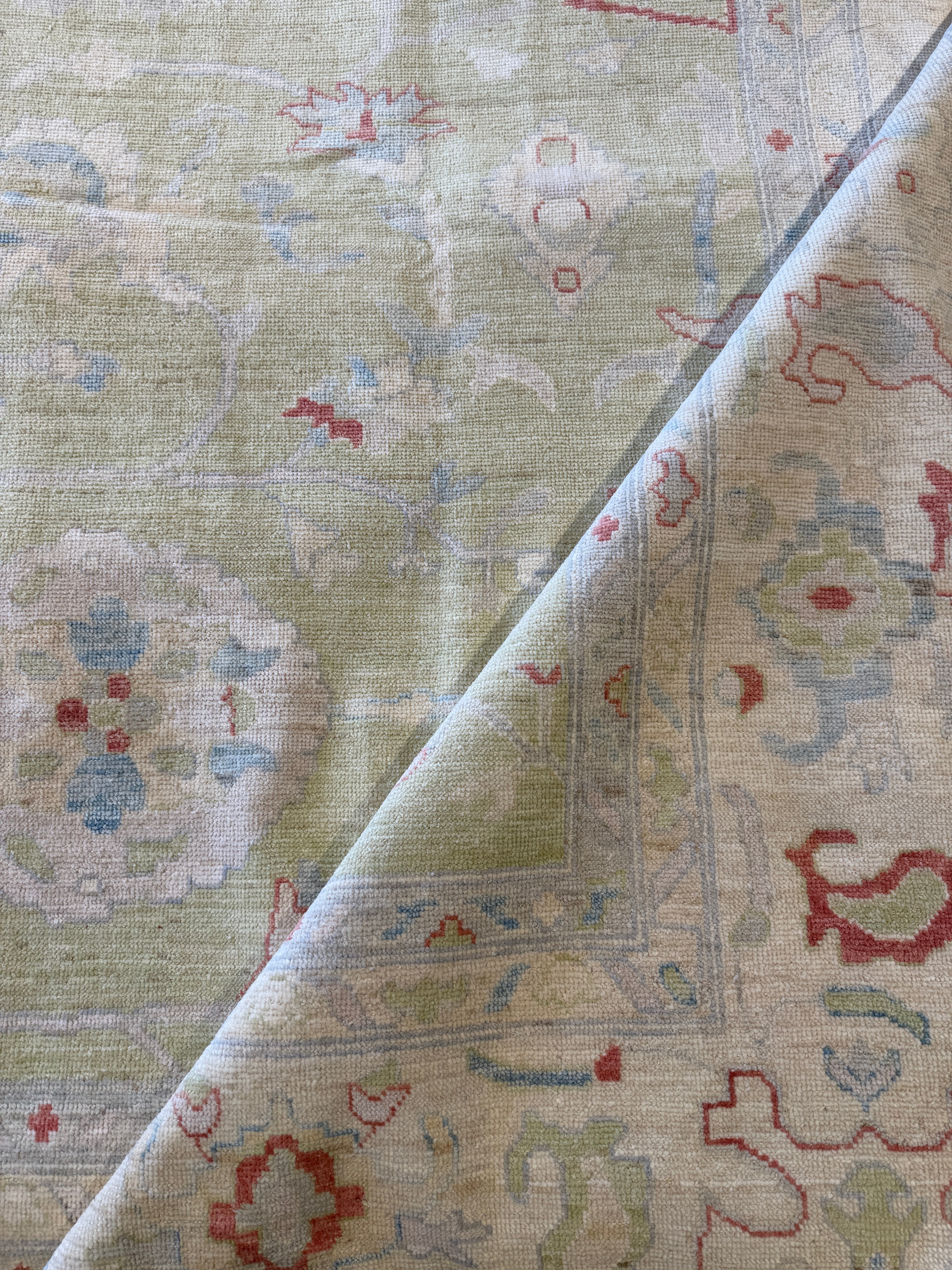 Rebecca Pfrommer 12.1x15.1 Green Hand-Knotted Whitewashed Oushak