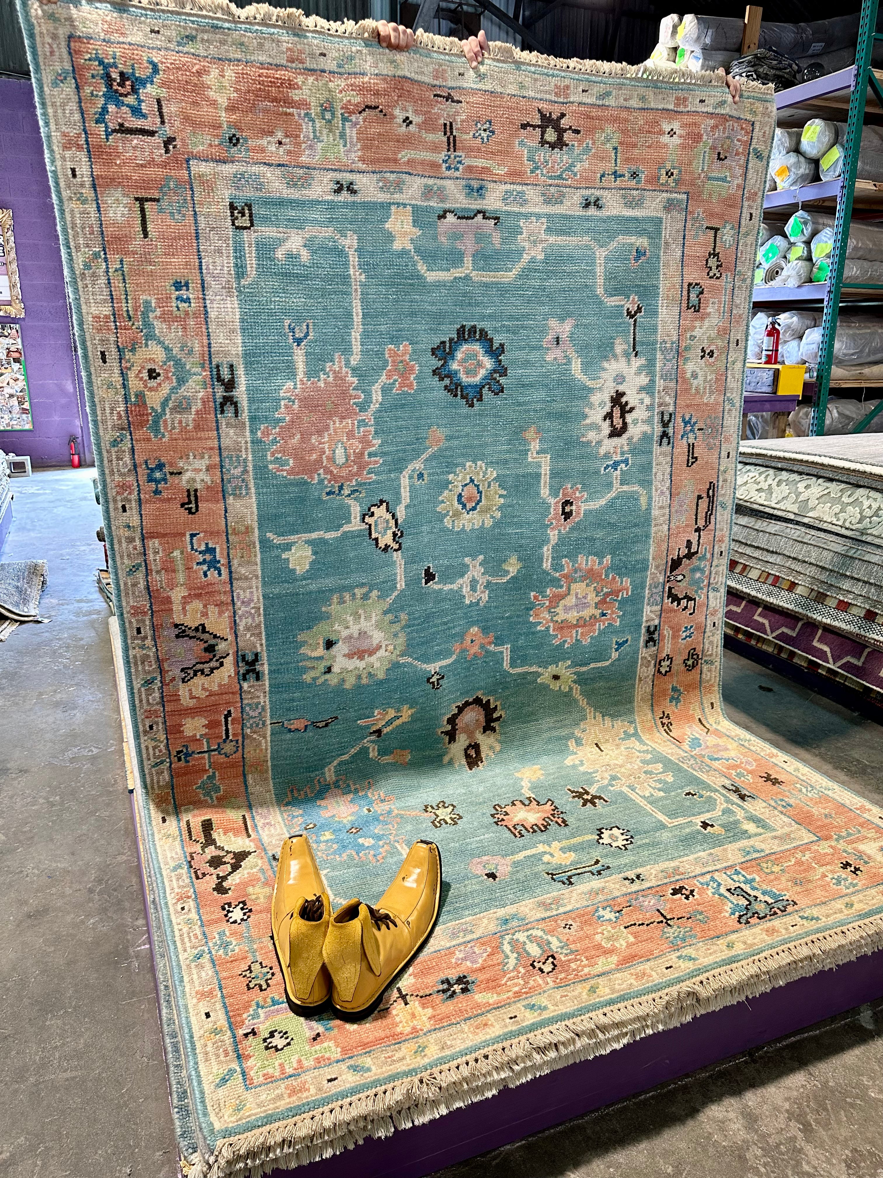 Shanti 6x9 Light Blue and Rust Hand-Knotted Oushak Rug