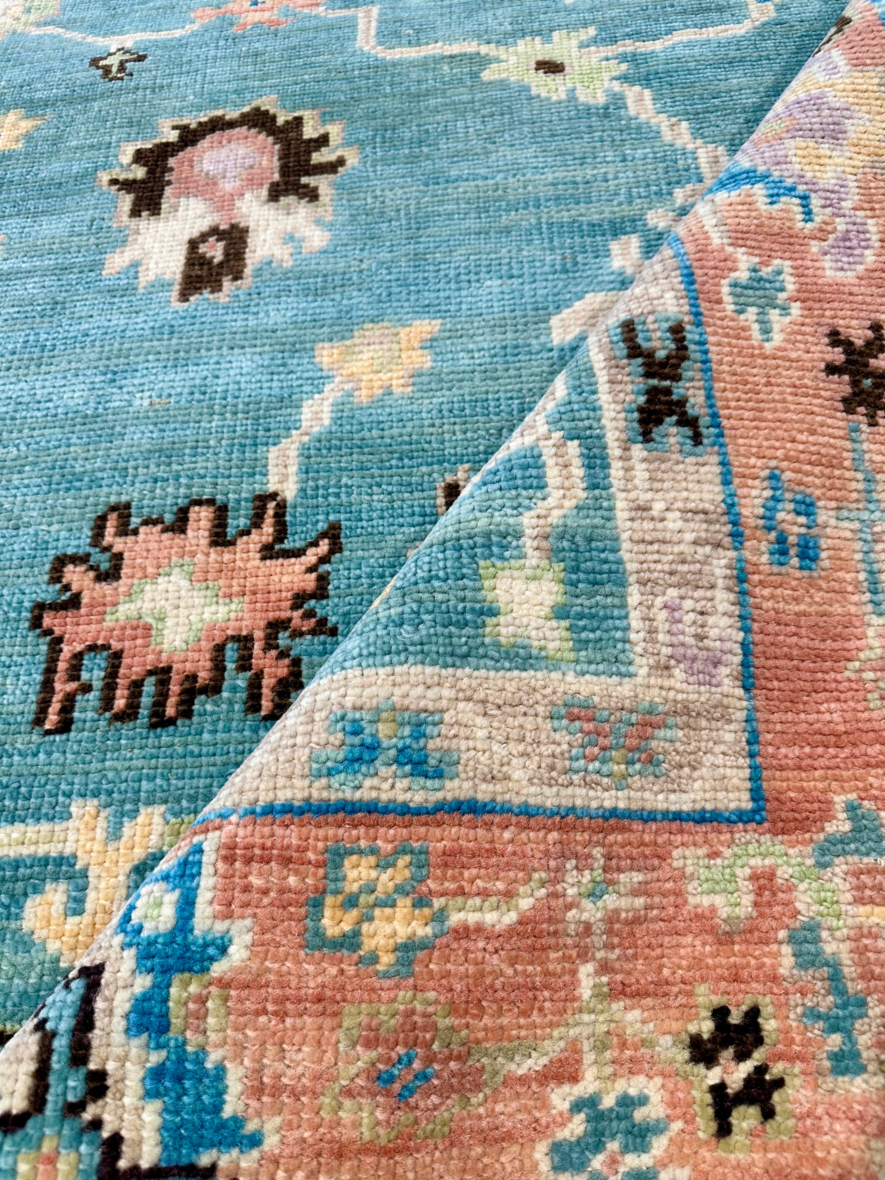 Shanti 6x9 Light Blue and Rust Hand-Knotted Oushak Rug