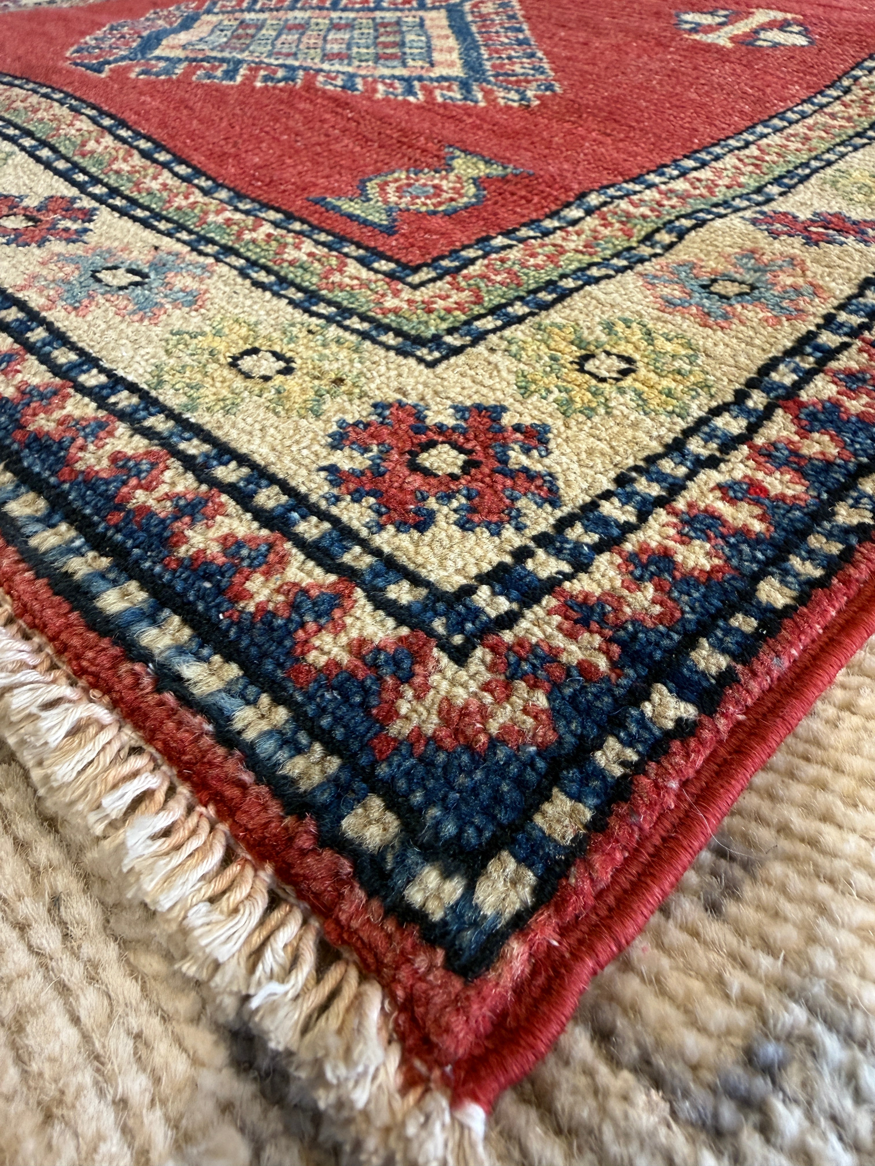 Carol Love-Smernitch 2.10x4.7 Red Hand-Knotted Kazak Rug
