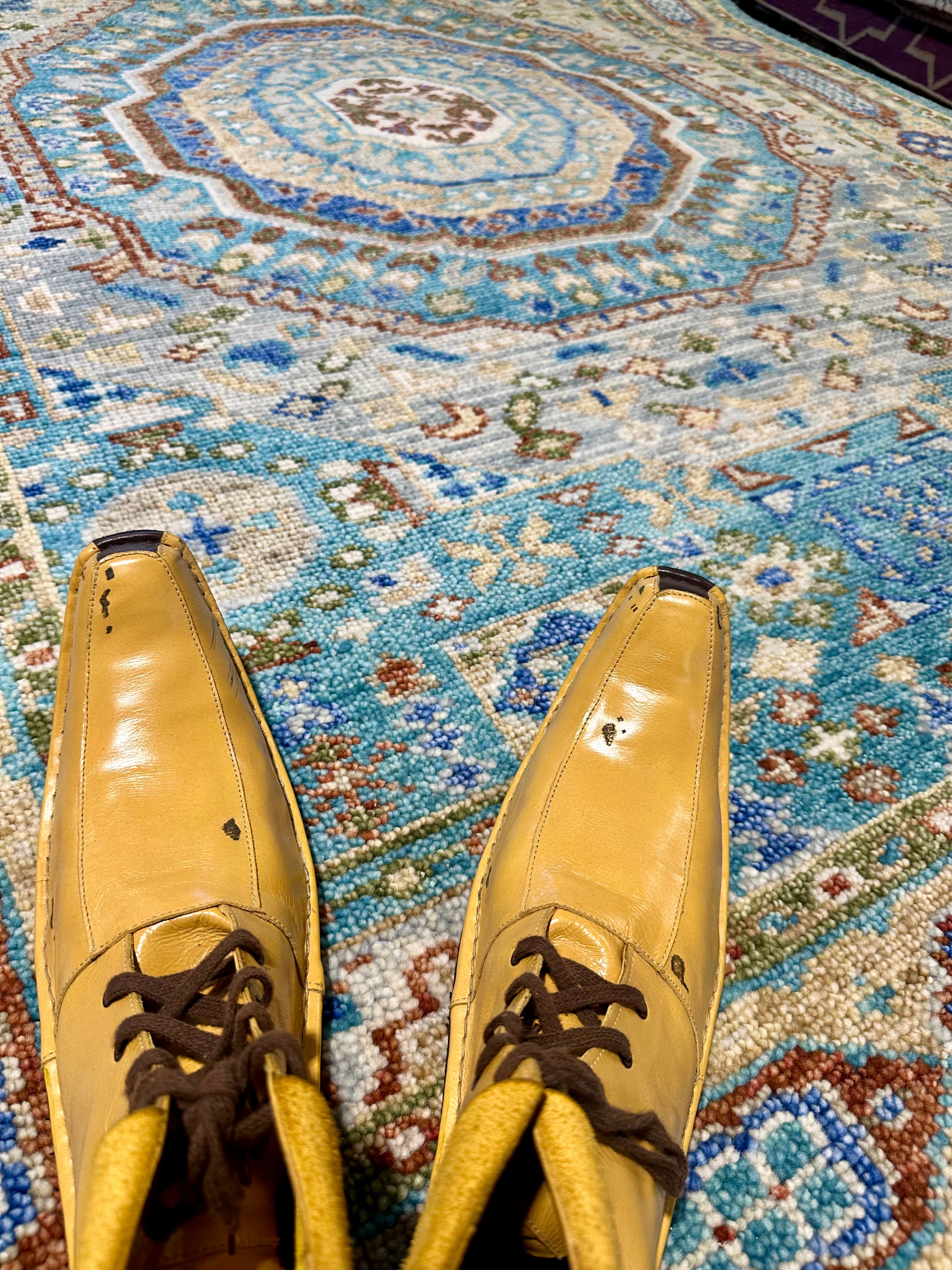 Ariella 6.3x9  Light Blue and Rust Hand-Knotted Oushak Rug