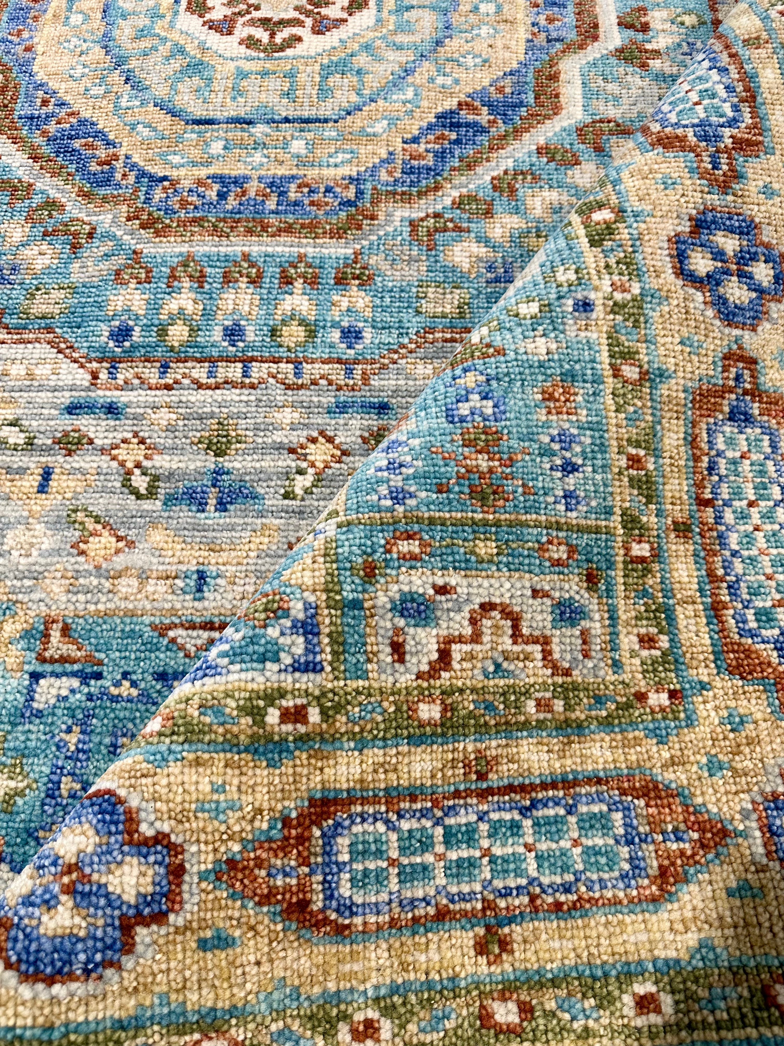 Ariella 6.3x9  Light Blue and Rust Hand-Knotted Oushak Rug