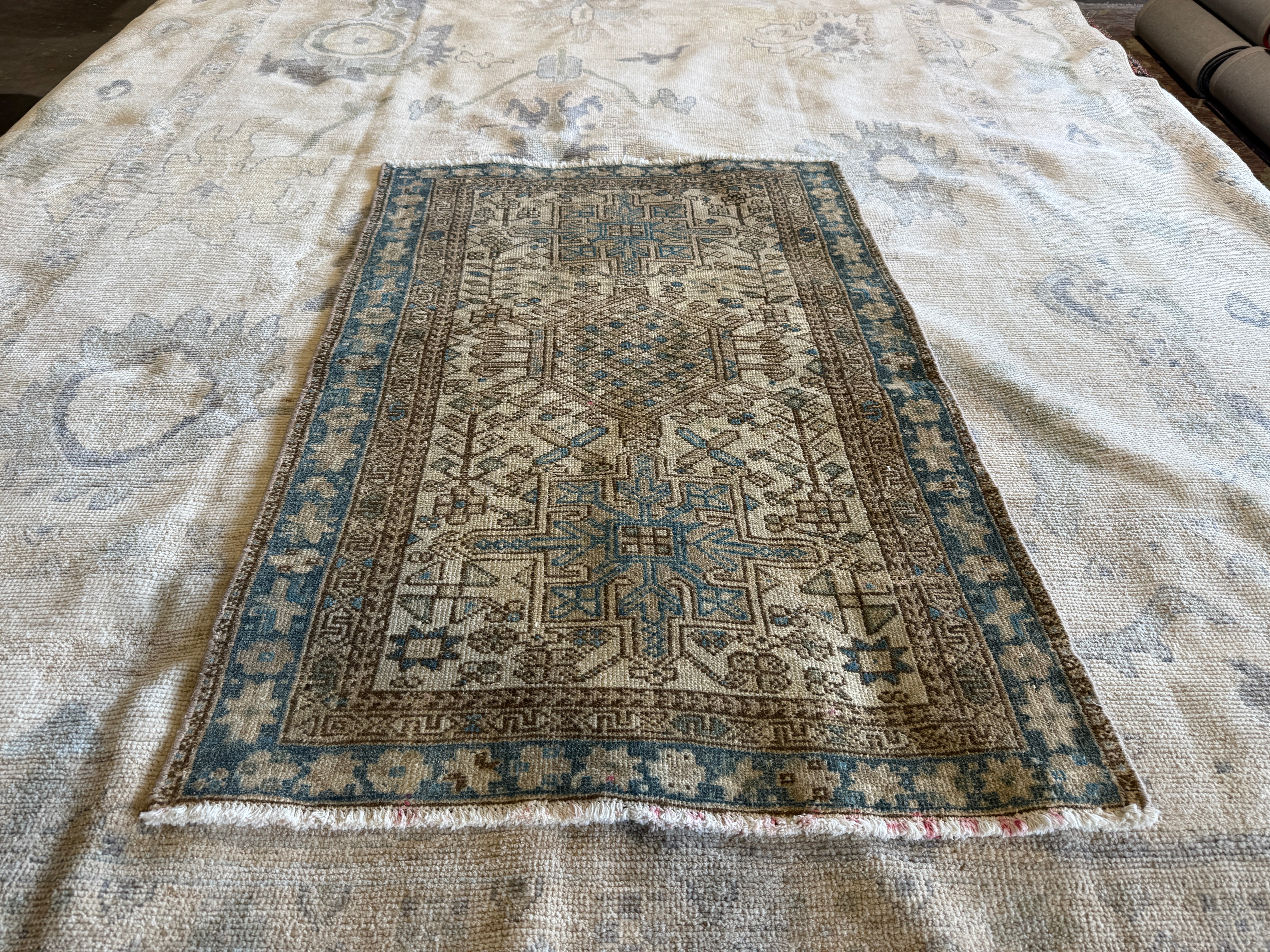 Christina M. Fitzgerald 3x4.5 Blue Hand-Knotted Heriz Rug