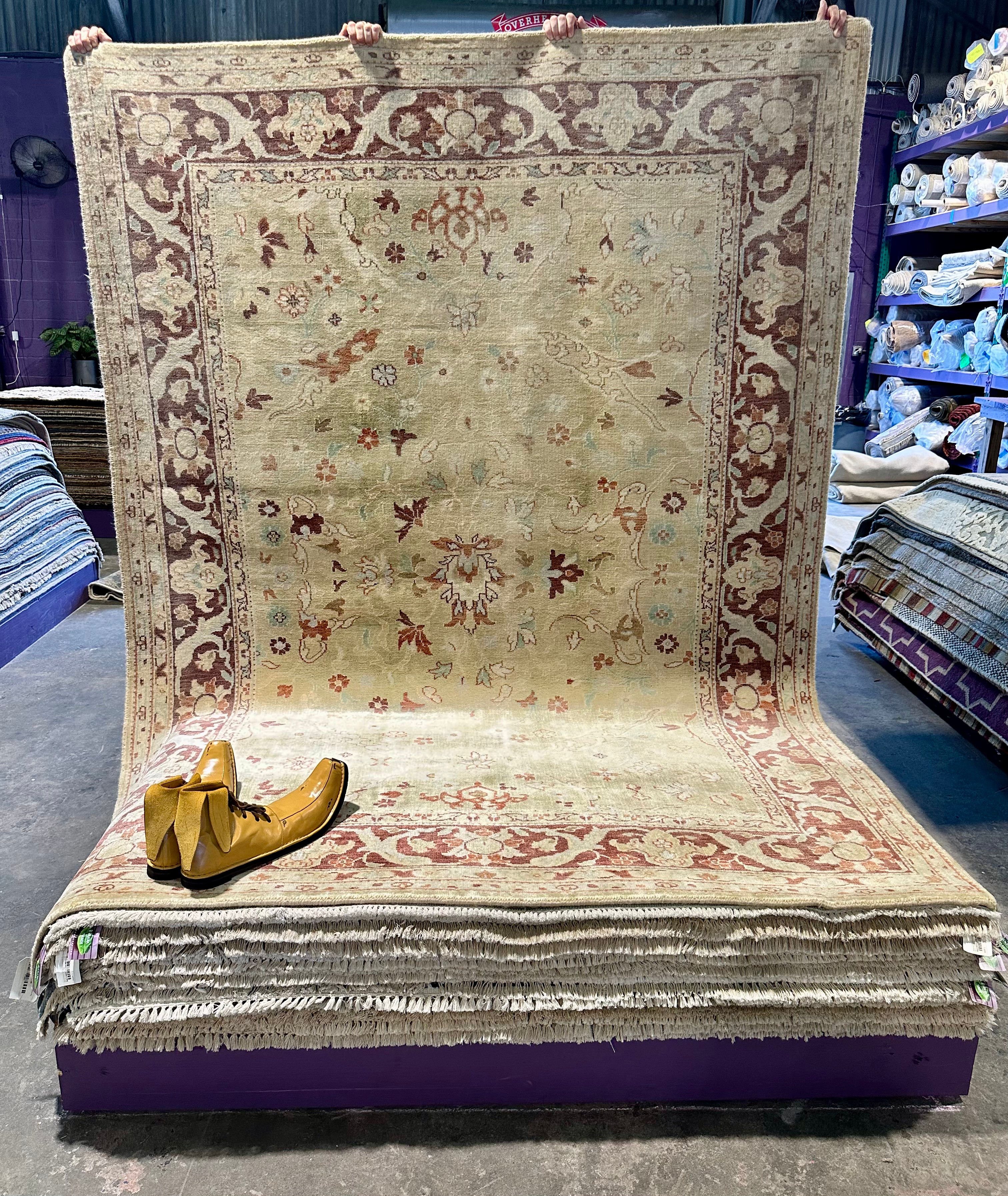 Michelle Pfeiffer  6.6x9 Tan and Rust Hand-Knotted Kashan Rug