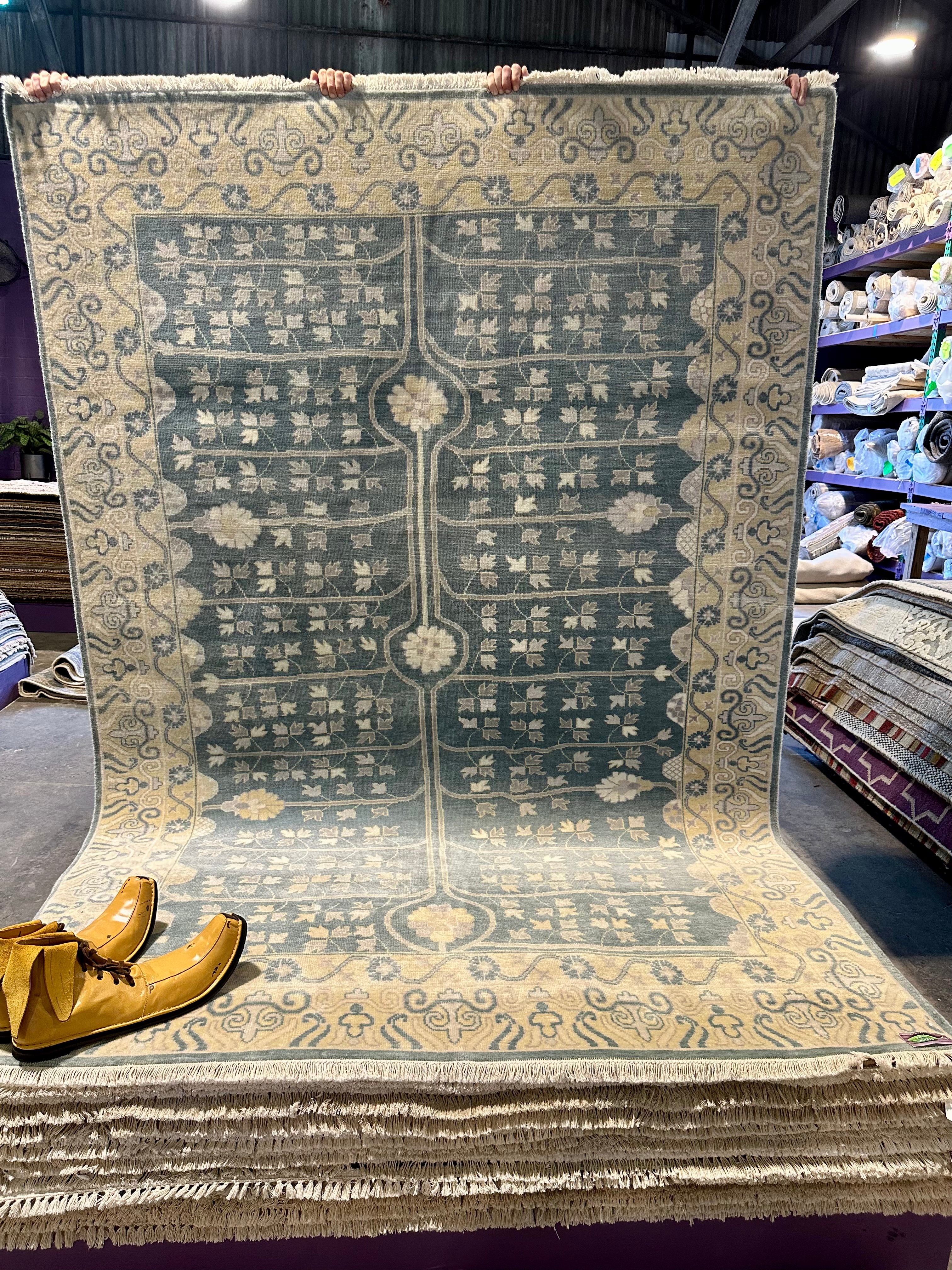 Alecia Johnson 6x9 Blue and Ivory Hand-Knotted Oushak Rug