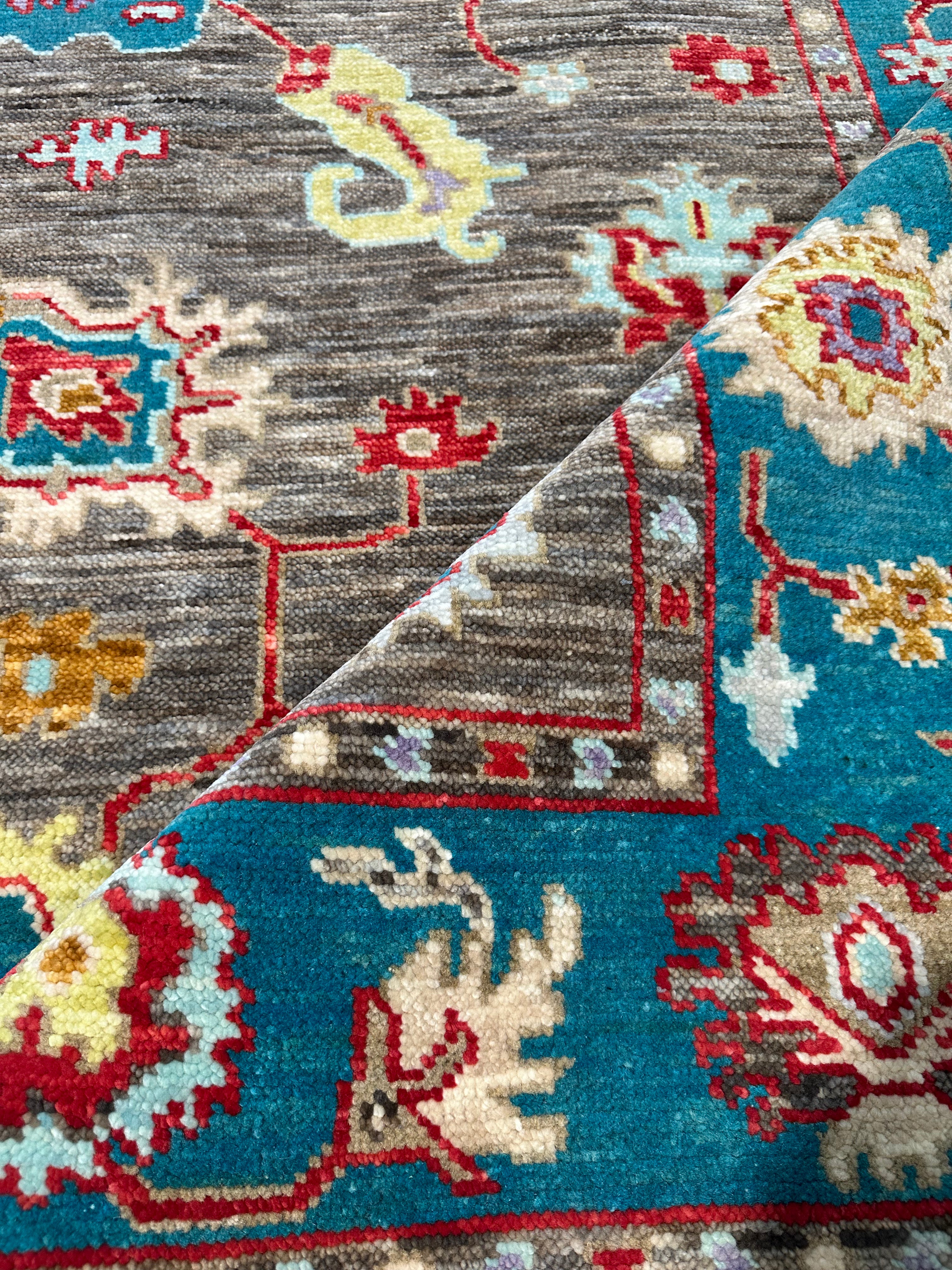 Katie Ginella 6.3x9 Grey and Blue Hand-Knotted Oushak