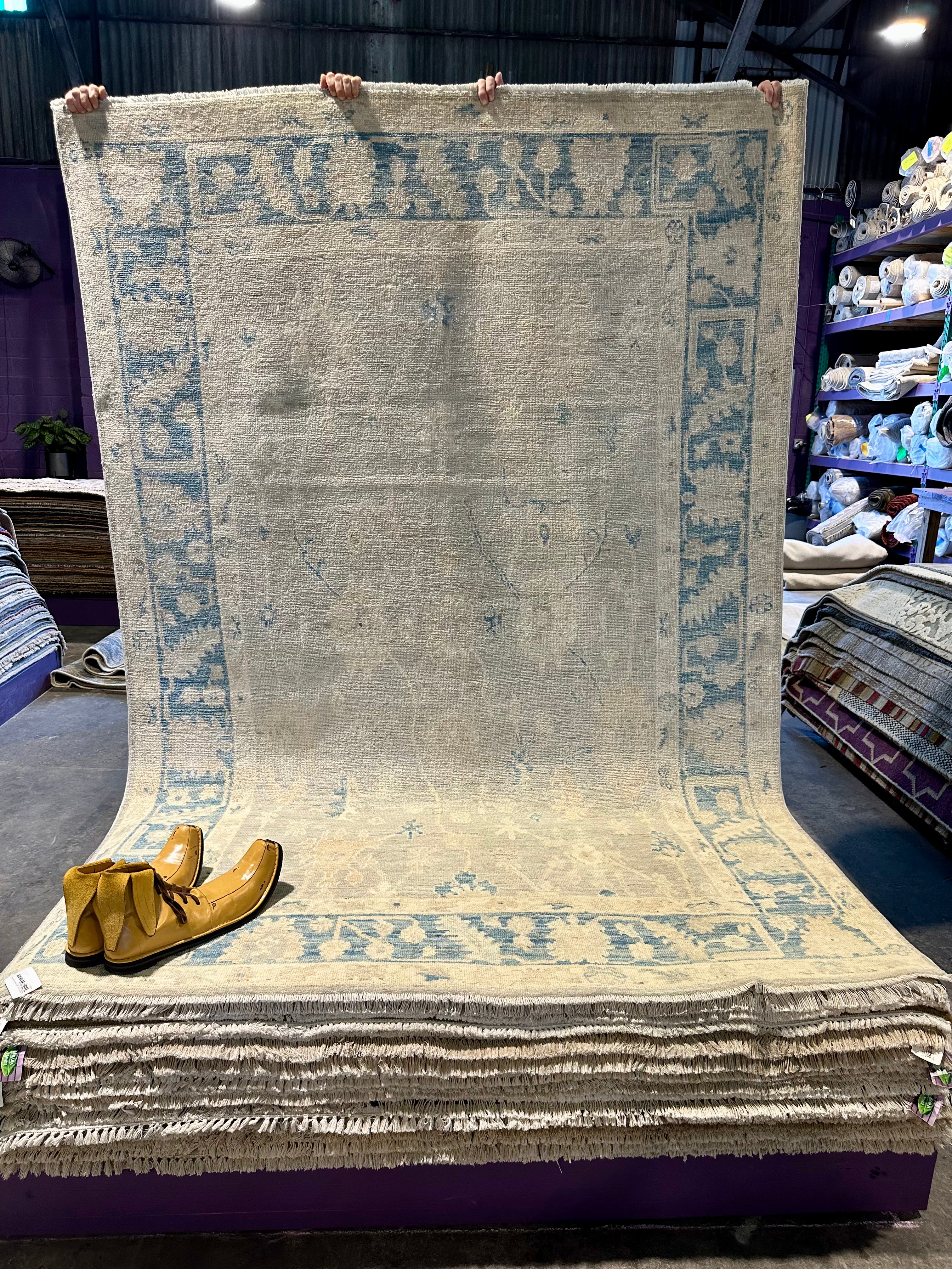 Barbara Ann Scott 6.1x8.10 Blue and Grey Whitewashed Afghani Oushak