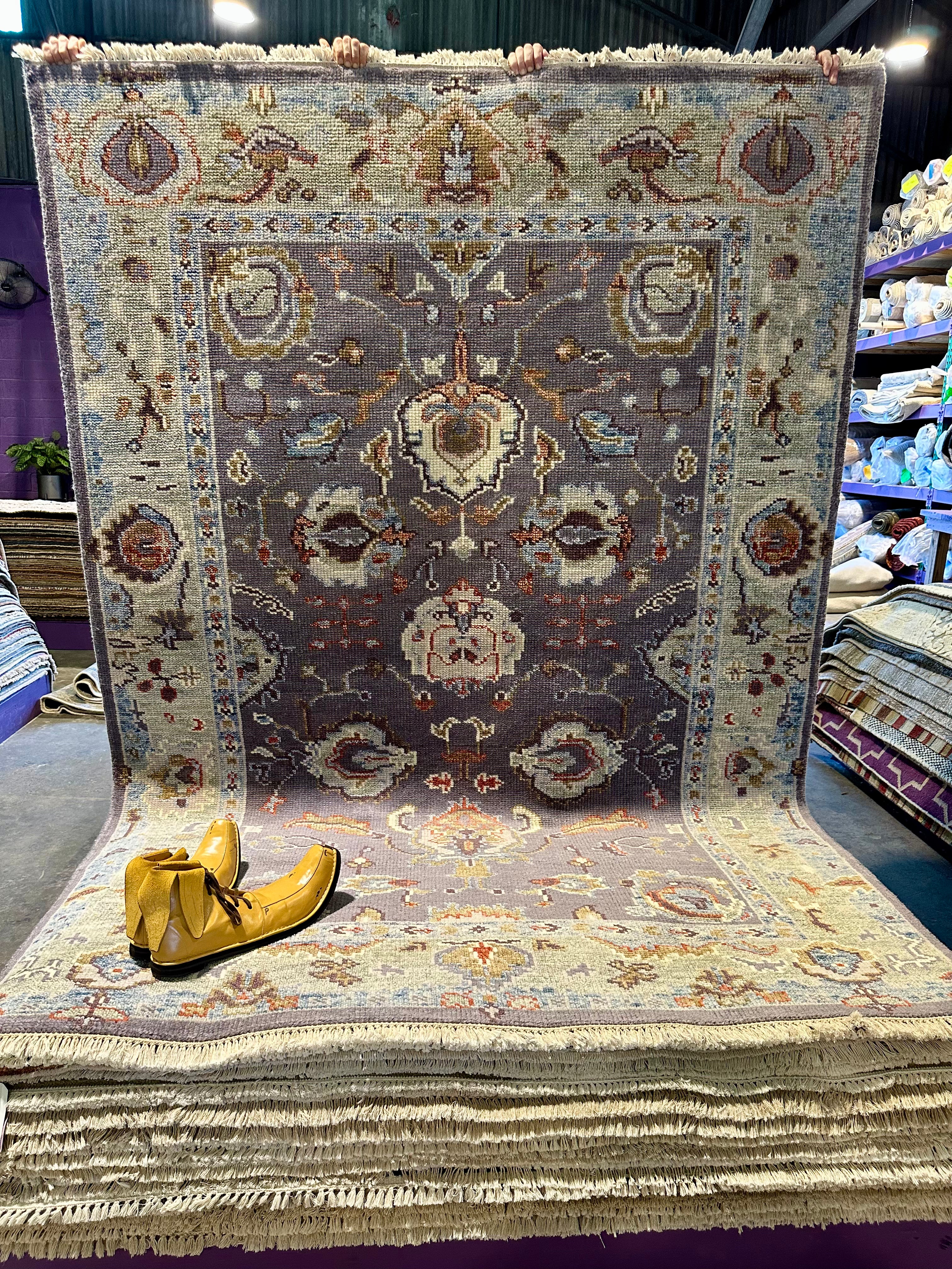 Thea 6x9  Violet and Light Grey Hand-Knotted Oushak Rug