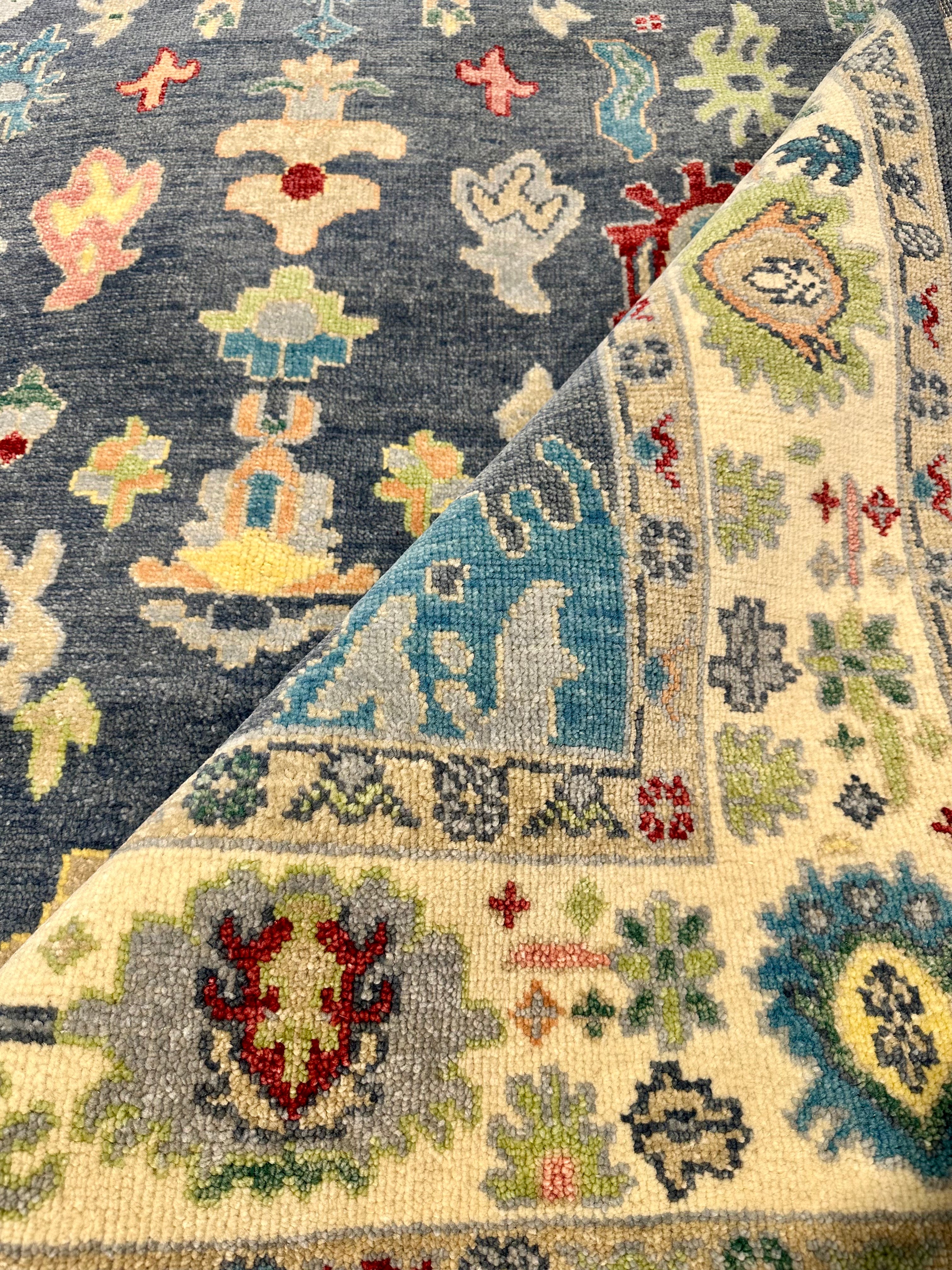 Skyla 6x9 Blue and Ivory Hand-Knotted Oushak Rug