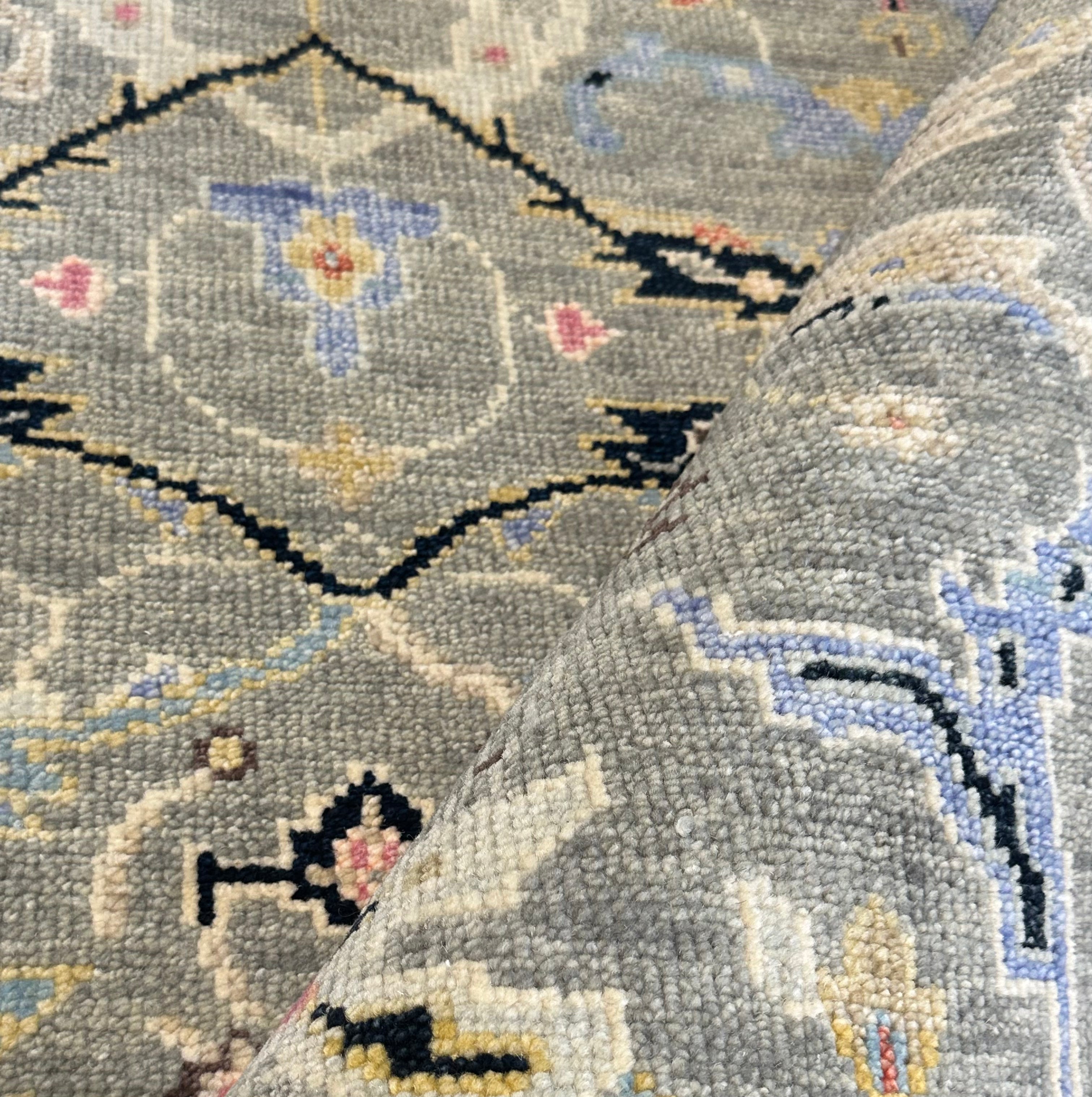 Jay 5x7 Light Grey and Blue Hand-Knotted Oushak Rug