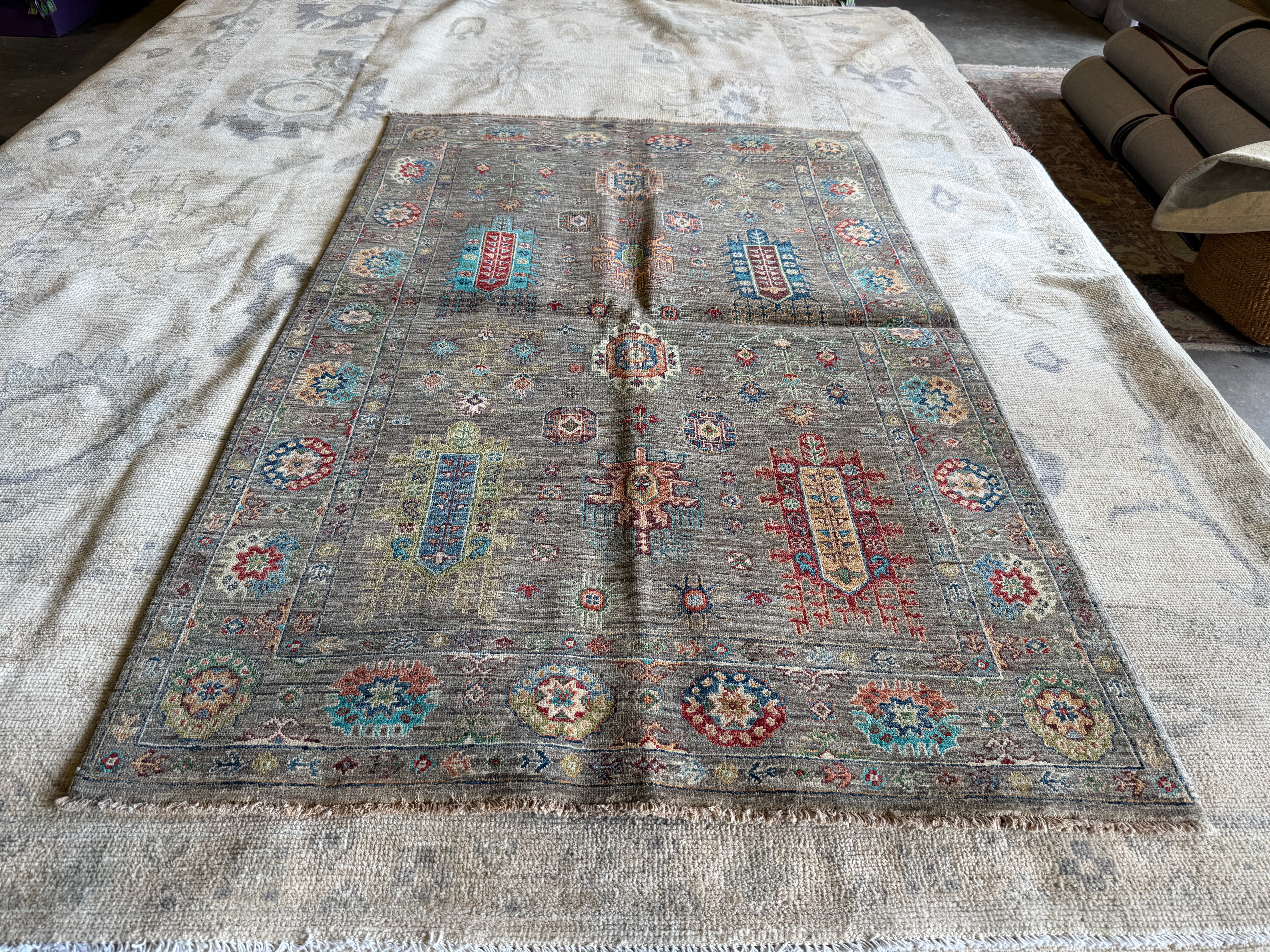 Eimy Forrest 4.2x6.5 Grey Hand-Knotted Sultani Rug