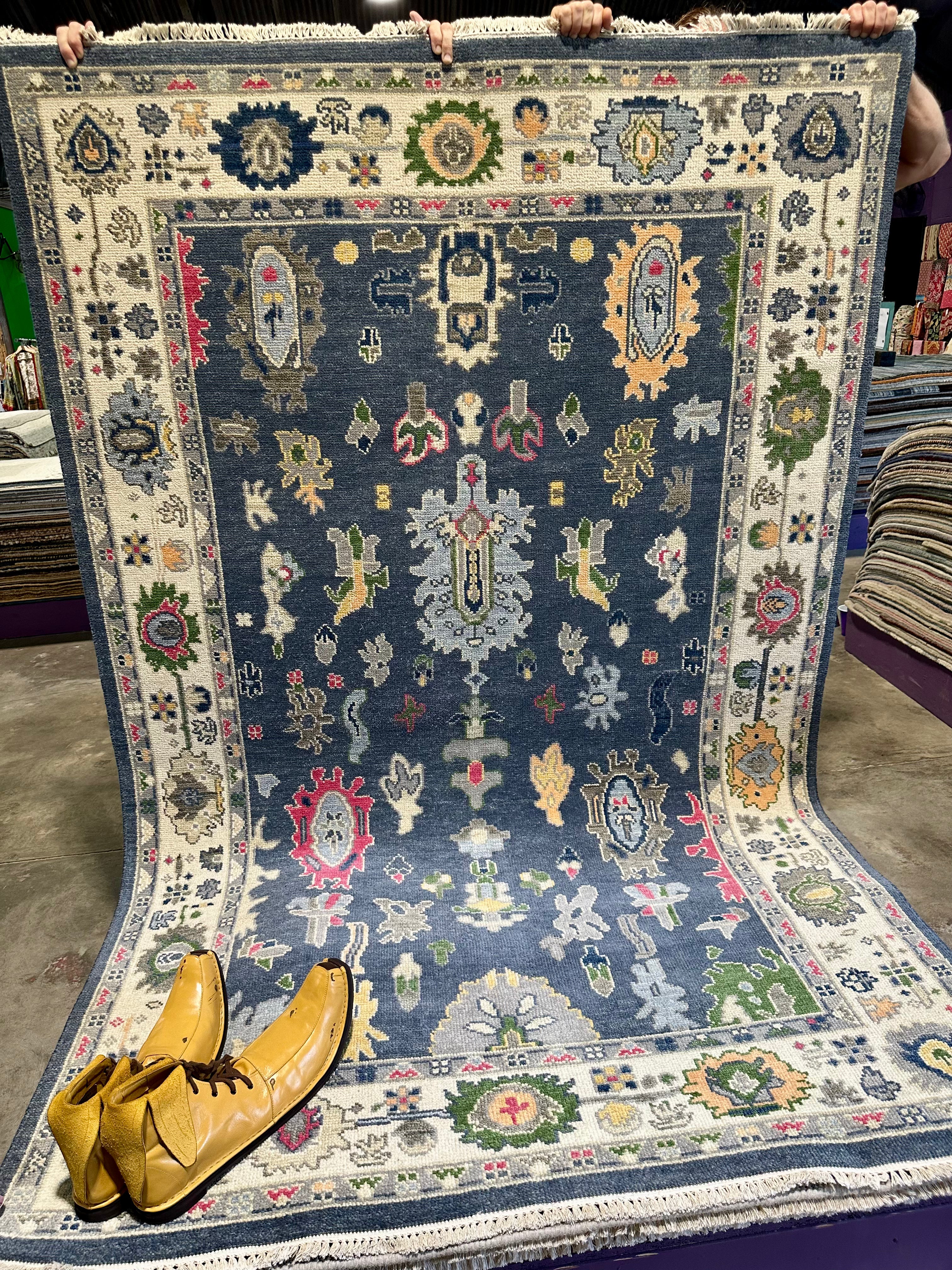 Ingrid Bolsø Berdal 5x8 Blue and Ivory Hand-Knotted Oushak Rug