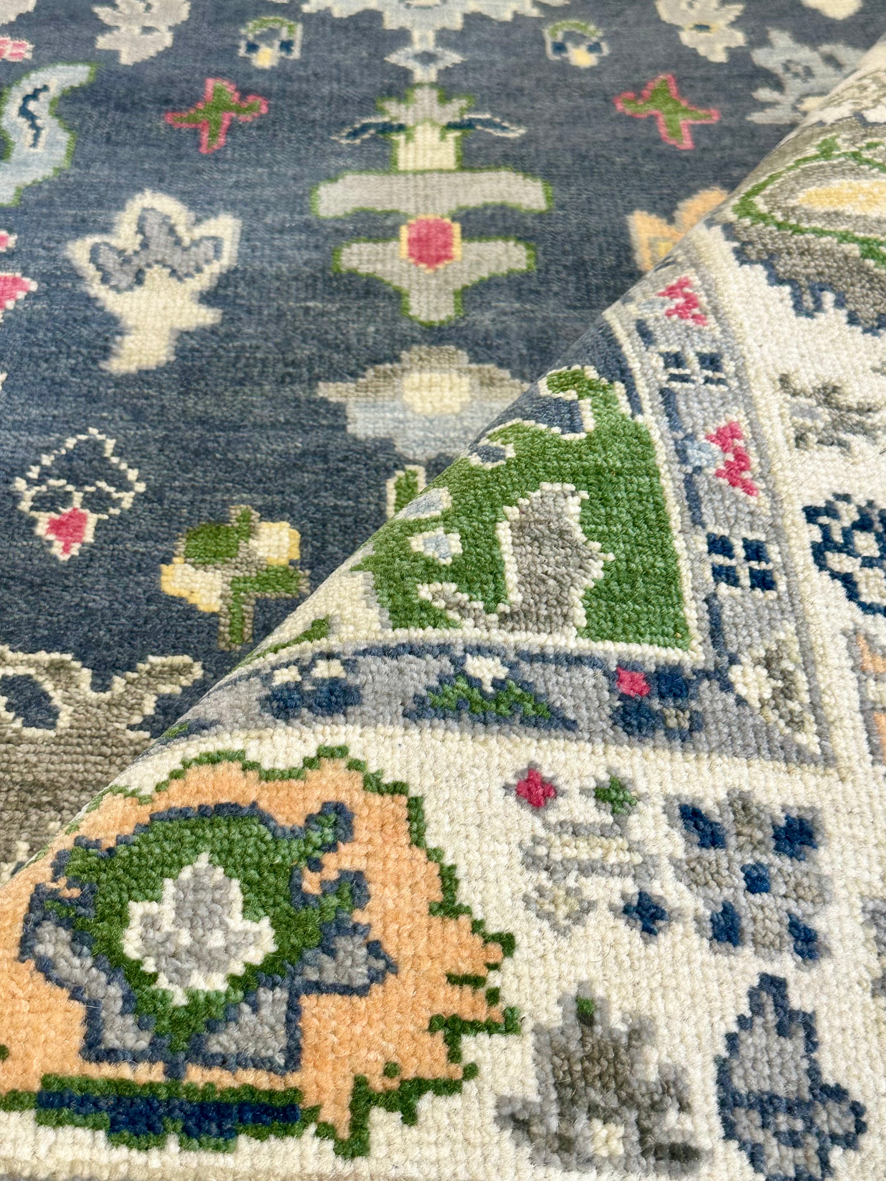 Ingrid Bolsø Berdal 5x8 Blue and Ivory Hand-Knotted Oushak Rug