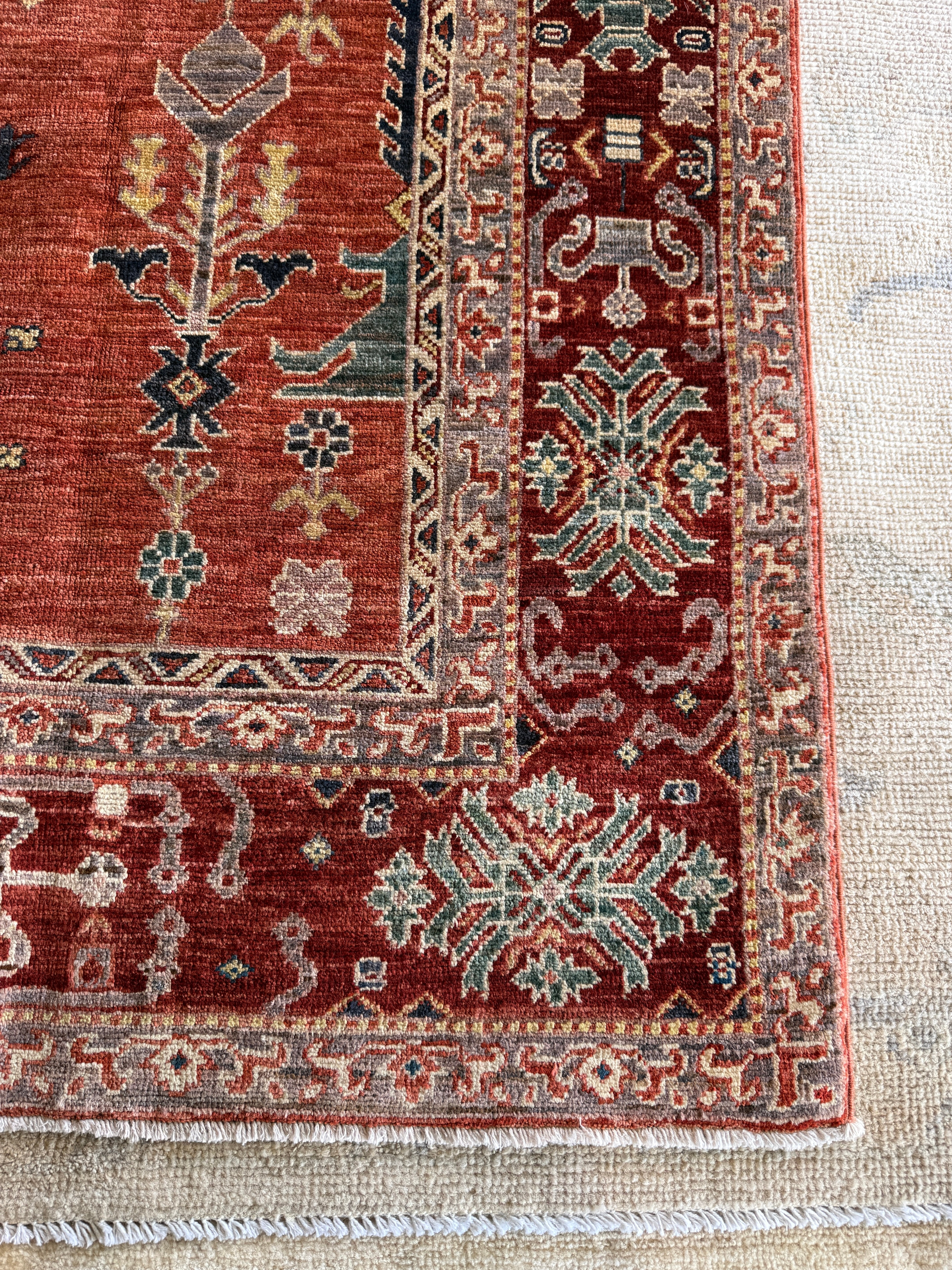 Katrina Rice 5.8x7.11 Red Hand-Knotted Humna Rug