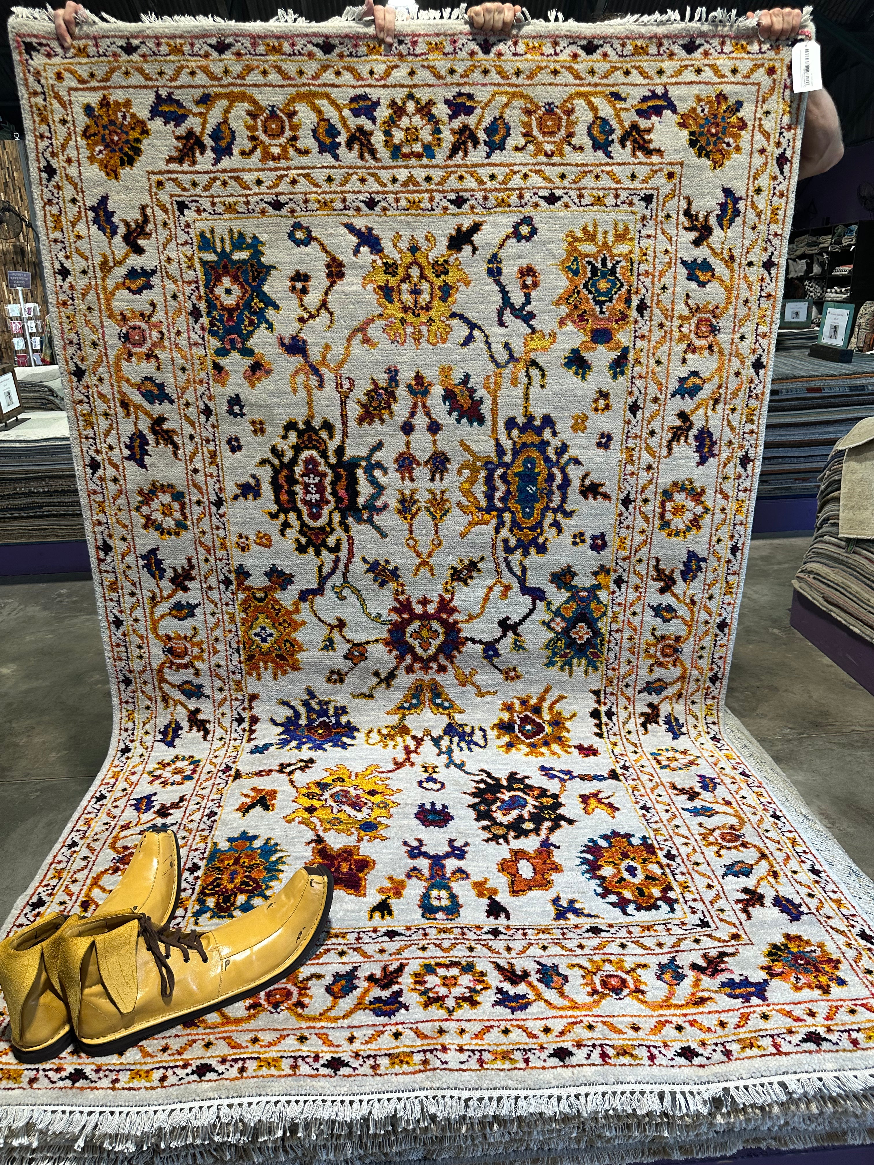 Luann de Lesseps 5x8.3 Tan and Rust Hand-Knotted Oushak