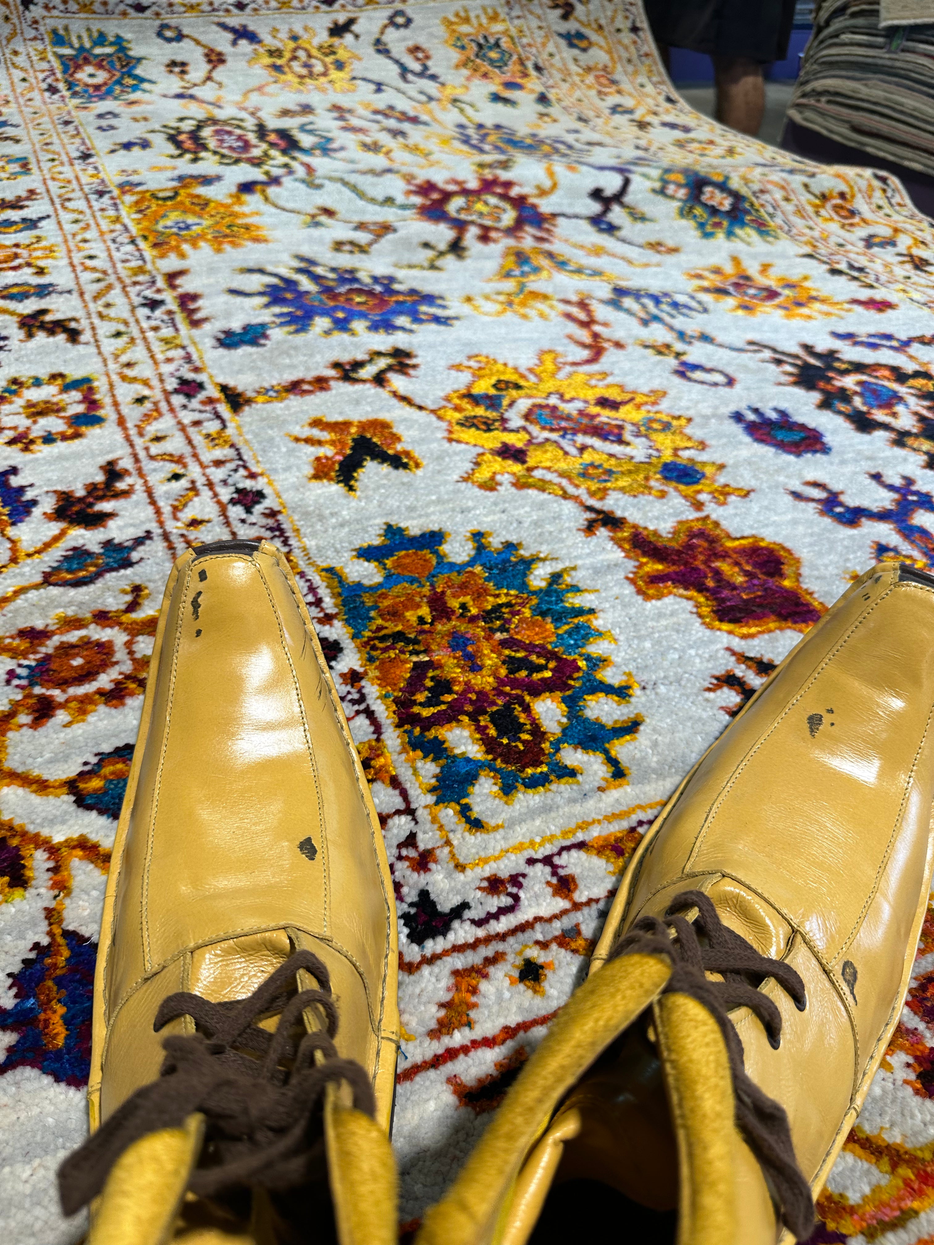 Luann de Lesseps 5x8.3 Tan and Rust Hand-Knotted Oushak