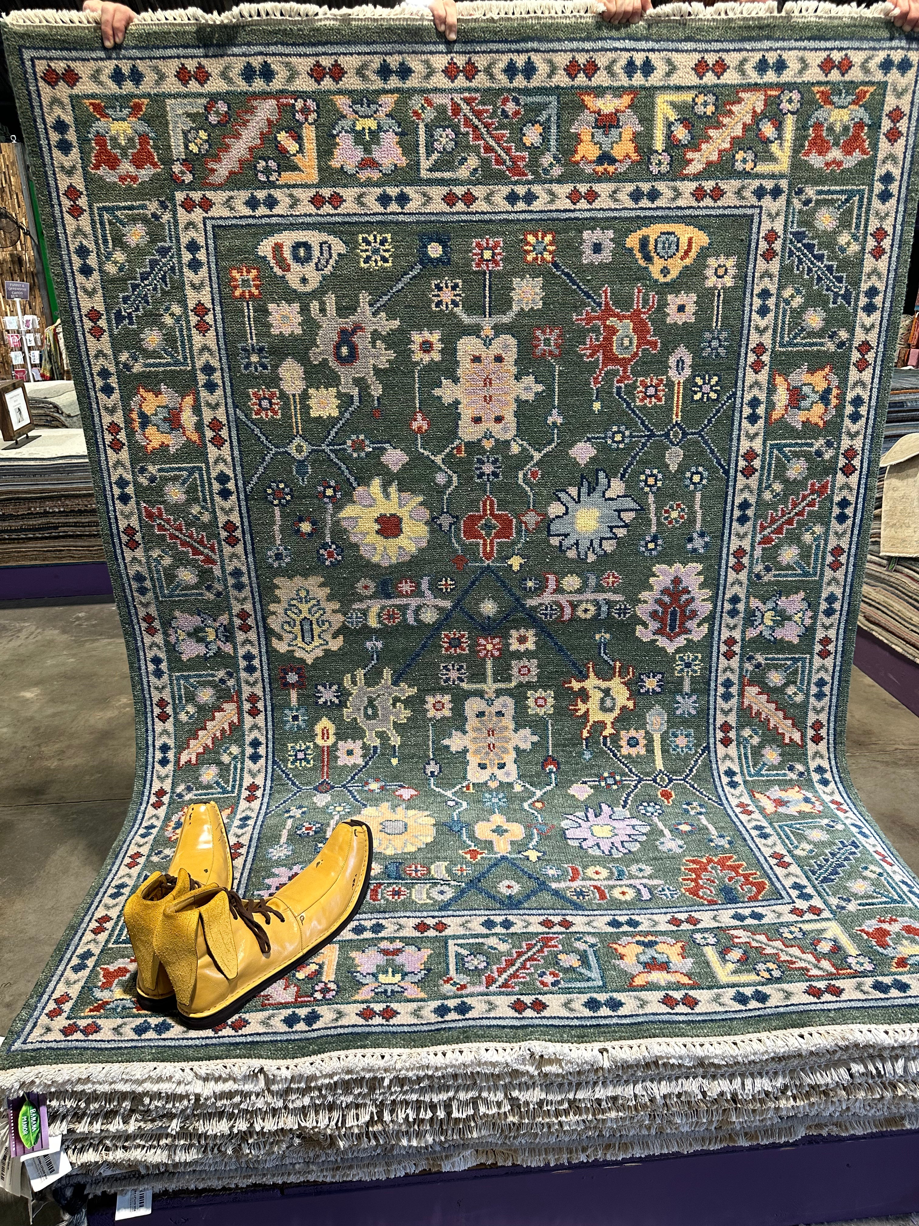 Marrina 5.3x7.3 Green Hand-Knotted Oushak Rug