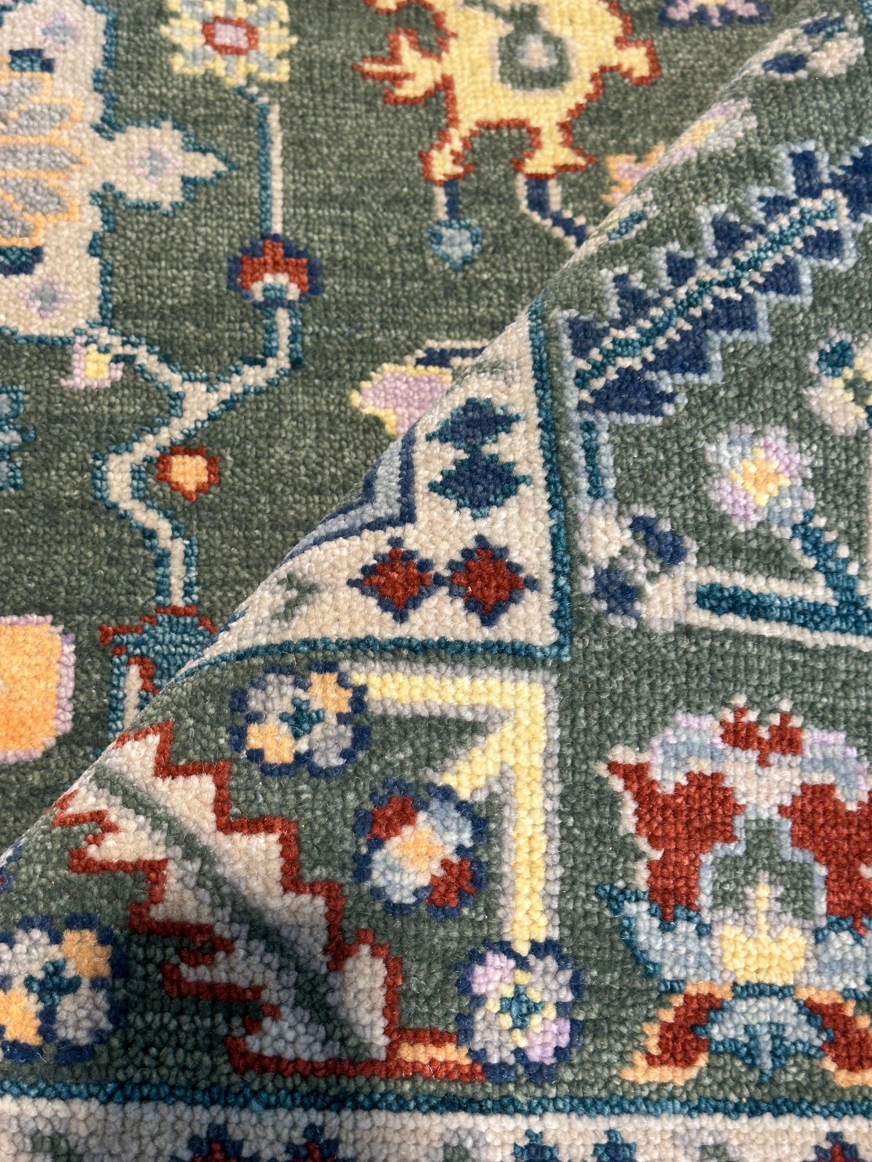 Marrina 5.3x7.3 Green Hand-Knotted Oushak Rug