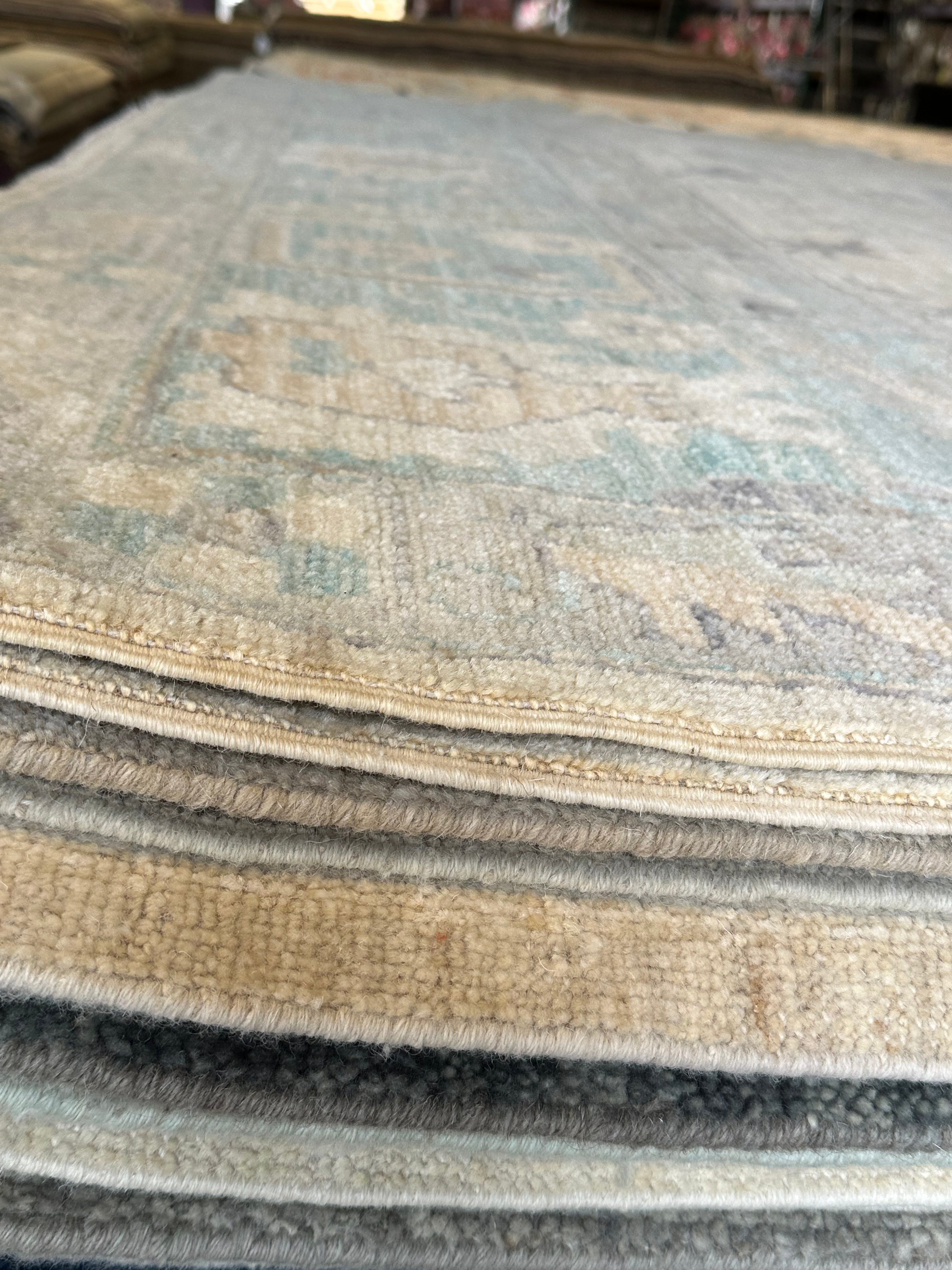 Meredith McIvor 9.7x13.10 Green Afghani Whitewashed Oushak