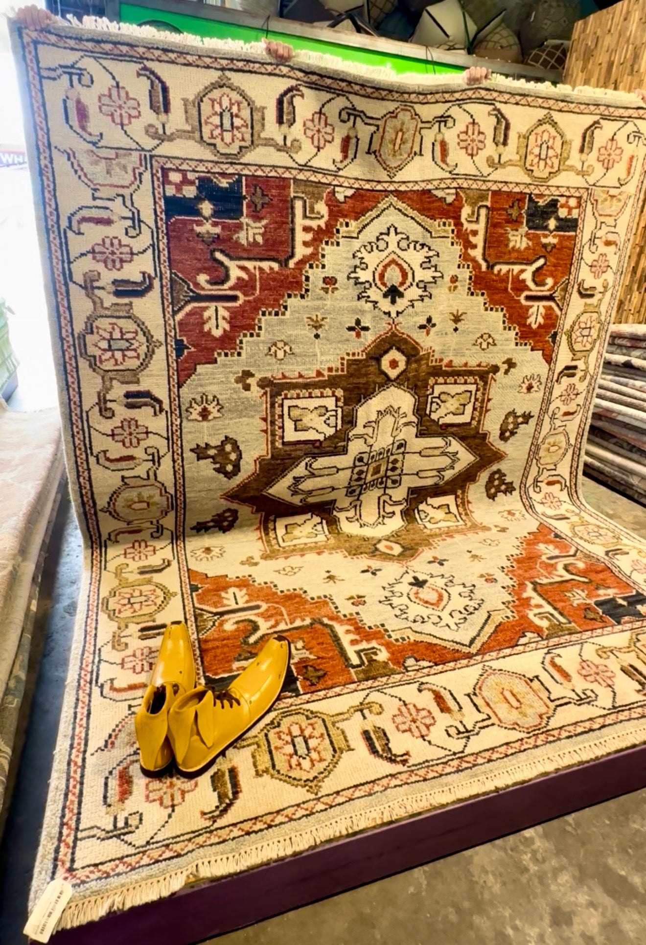 Deborah Francois 8x10 Silver and Ivory Hand-Knotted Serapi Rug