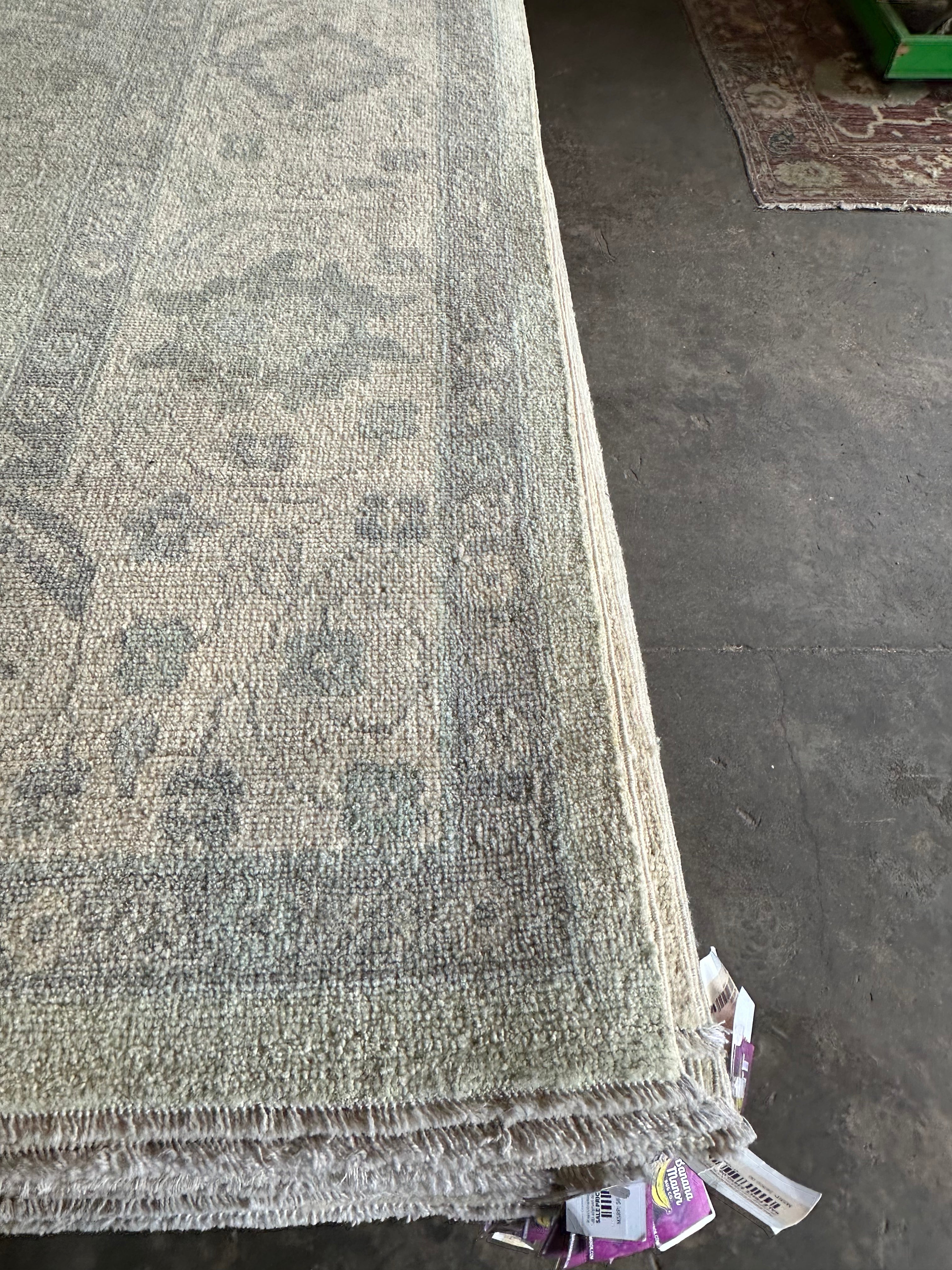 Lucy Herrera 8.11x11.8 Green Afghani Whitewashed Oushak