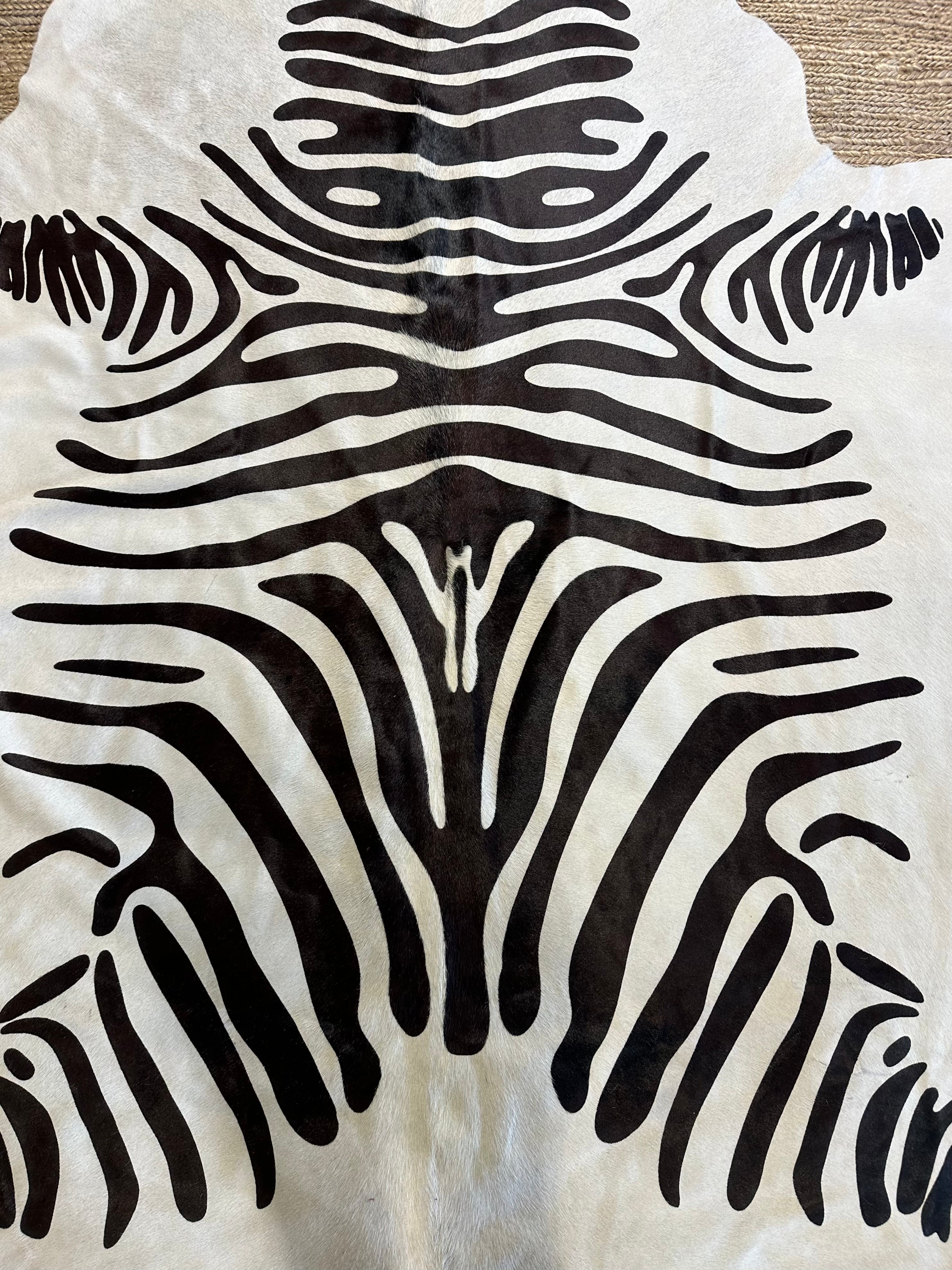Zebra Off White Cowhide Rug 5.4x6.11