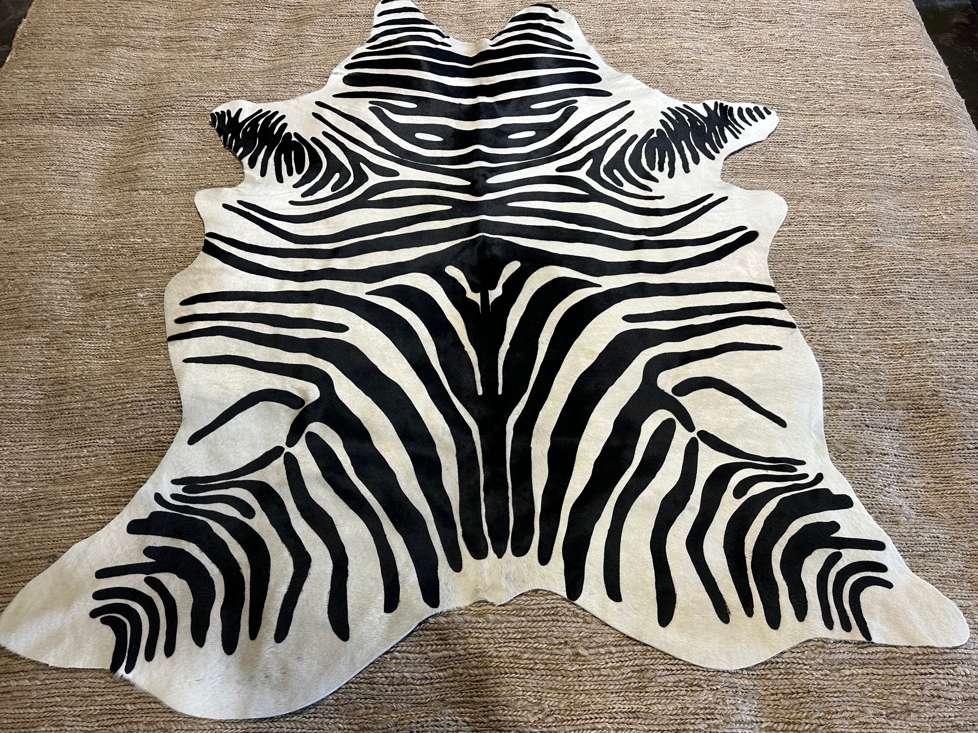 Zebra Off White Cowhide Rug 5.4x7.0