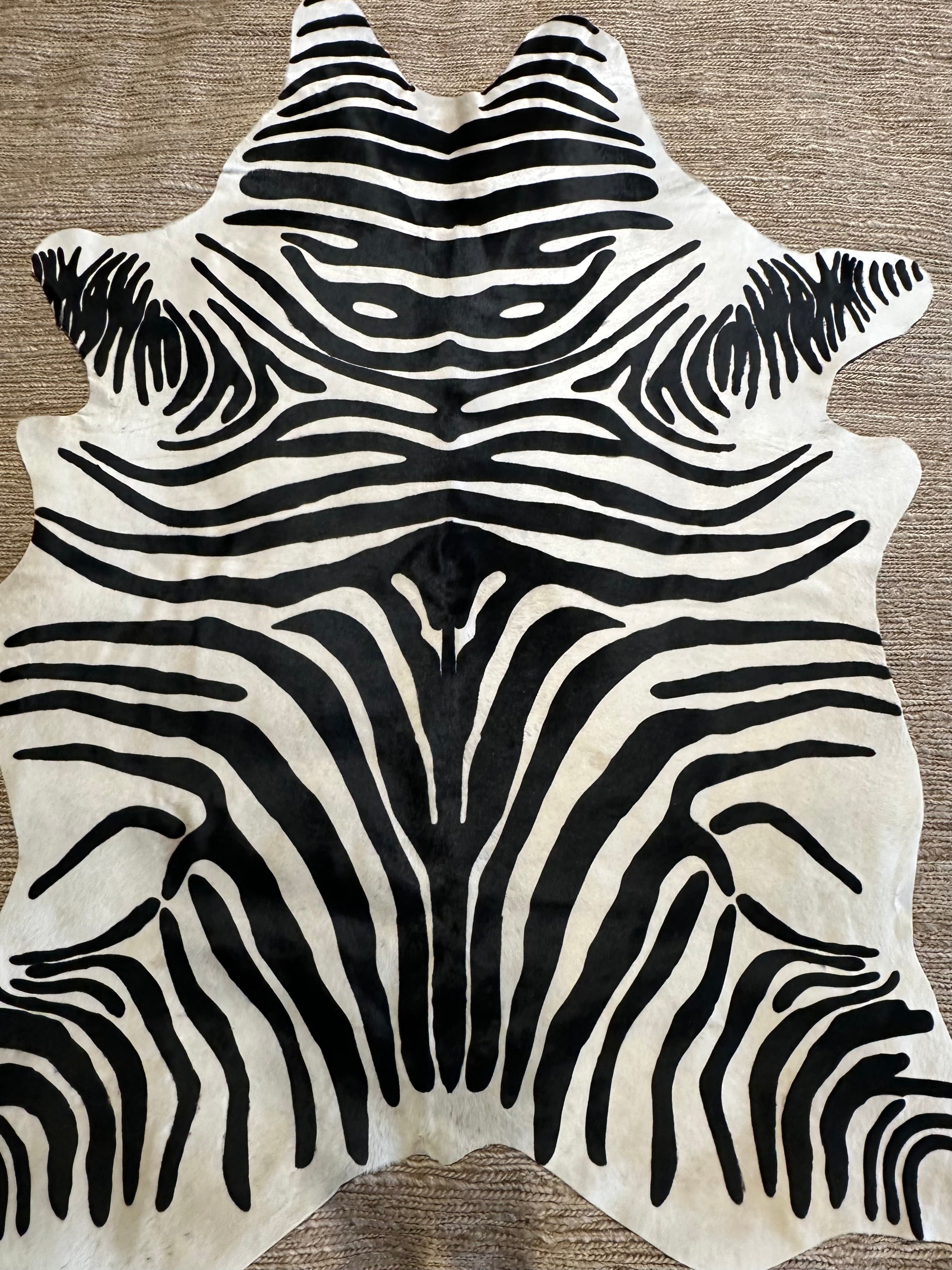 Zebra Off White Cowhide Rug 5.4x7.0