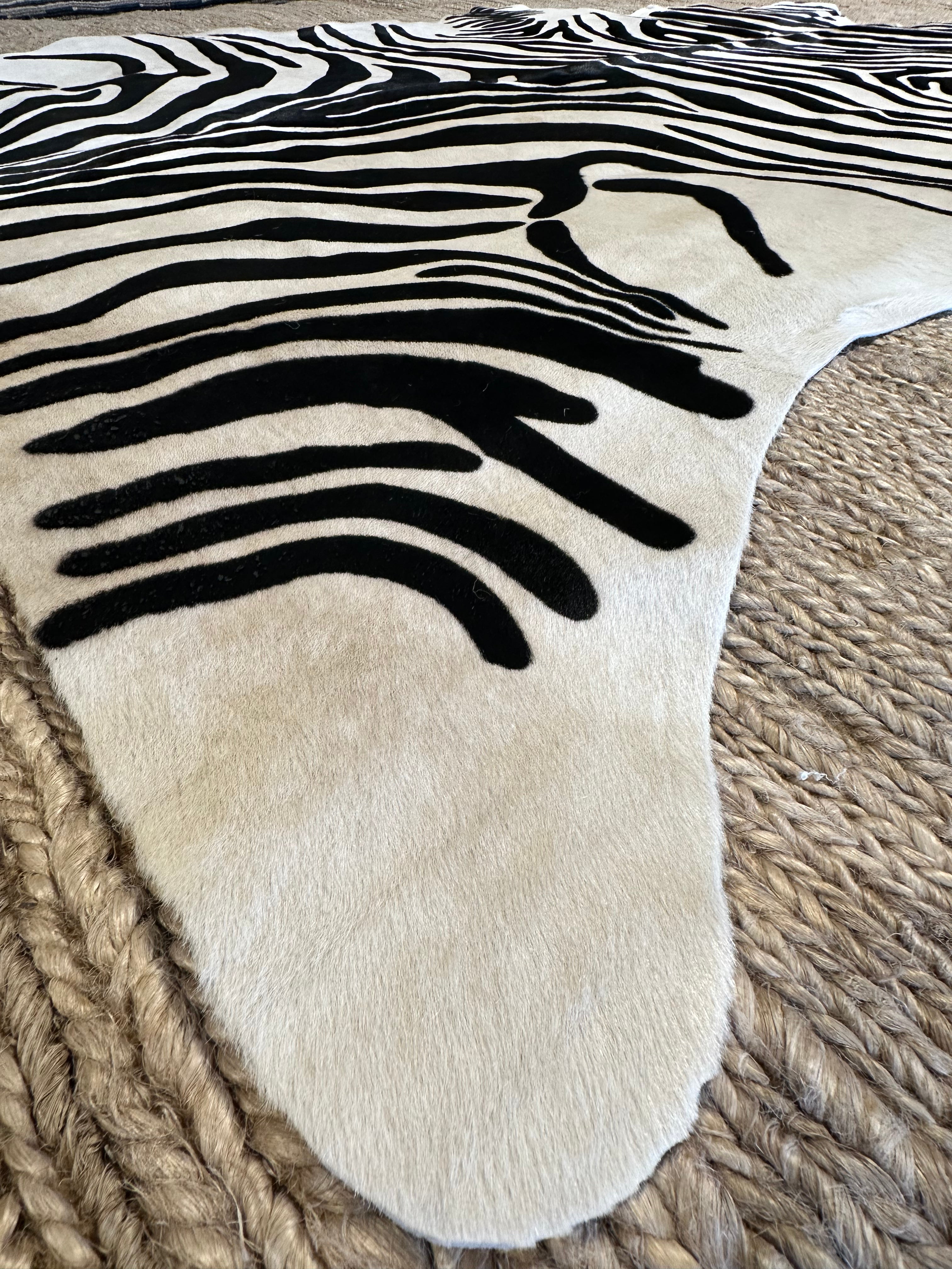 Zebra Off White Cowhide Rug 5.4x7.0