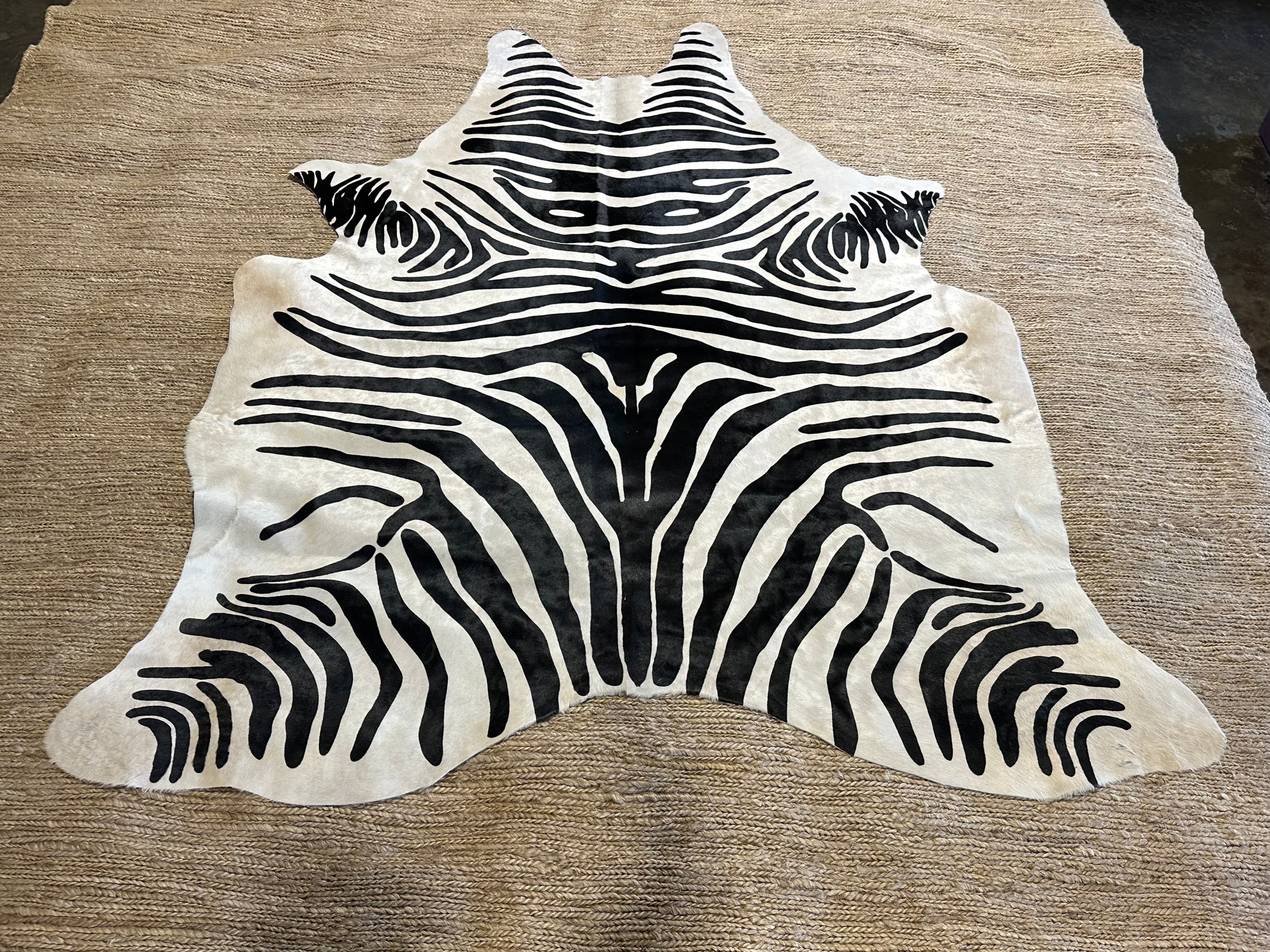Zebra Off White Cowhide Rug 6.4x7