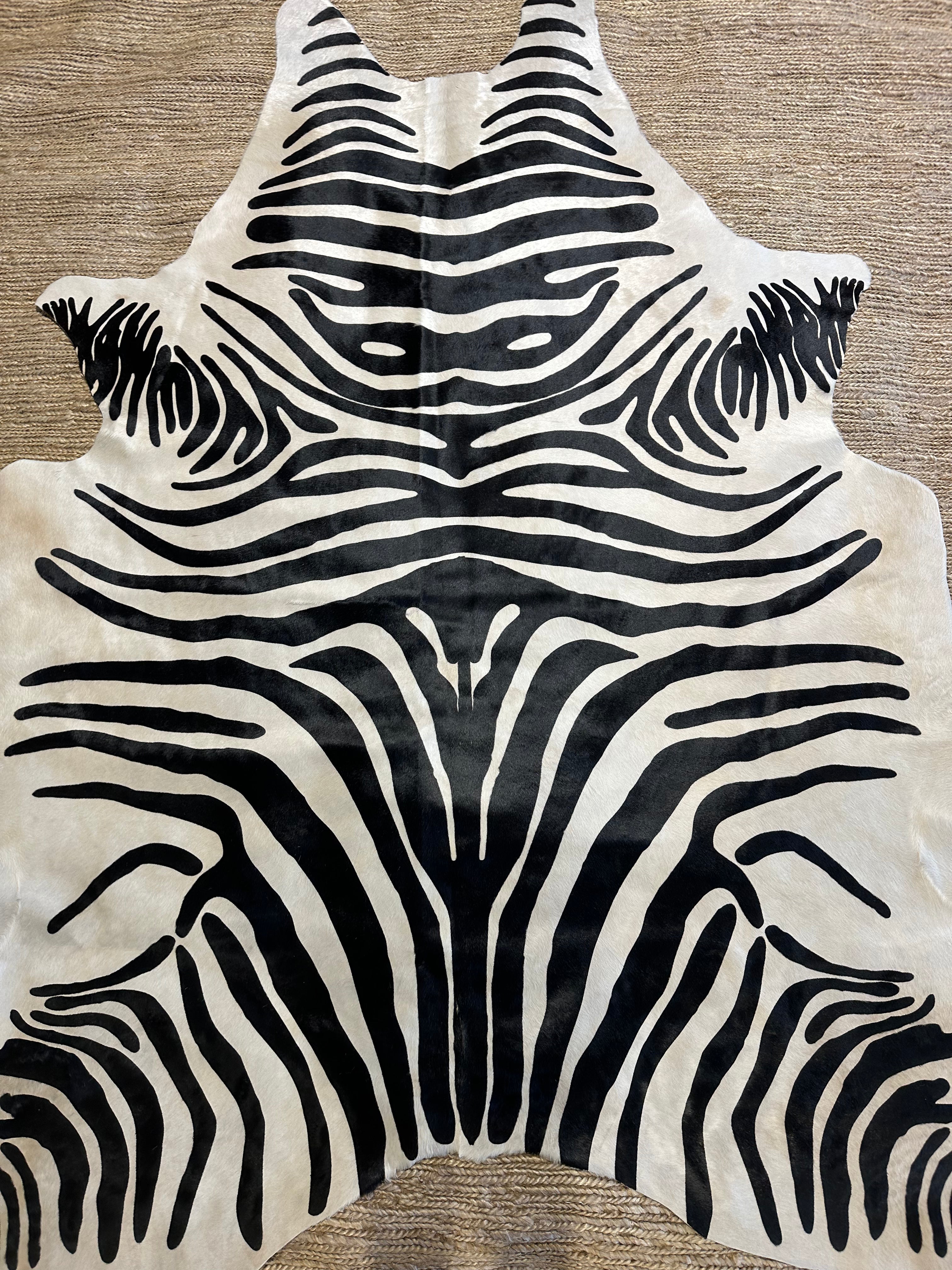 Zebra Off White Cowhide Rug 6.4x7