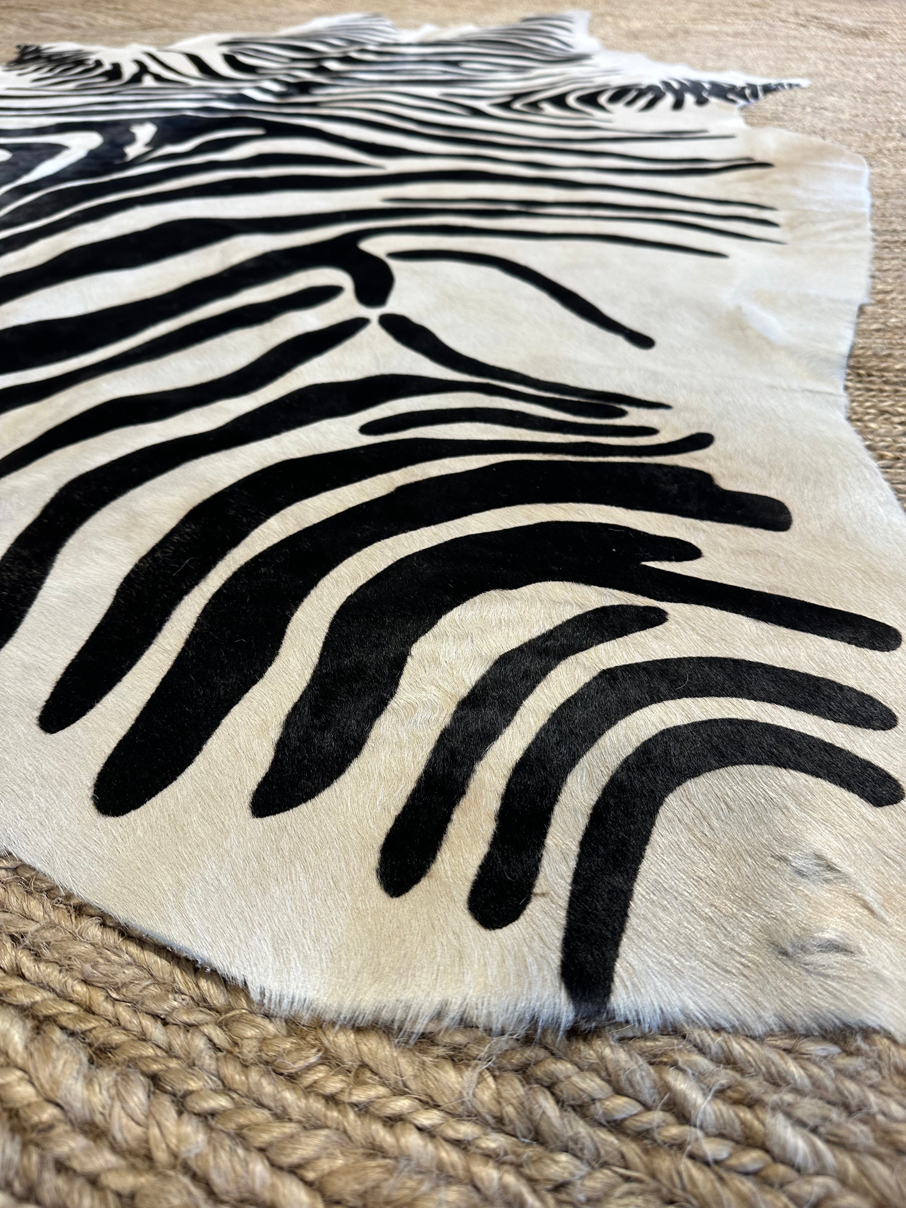 Zebra Off White Cowhide Rug 6.4x7